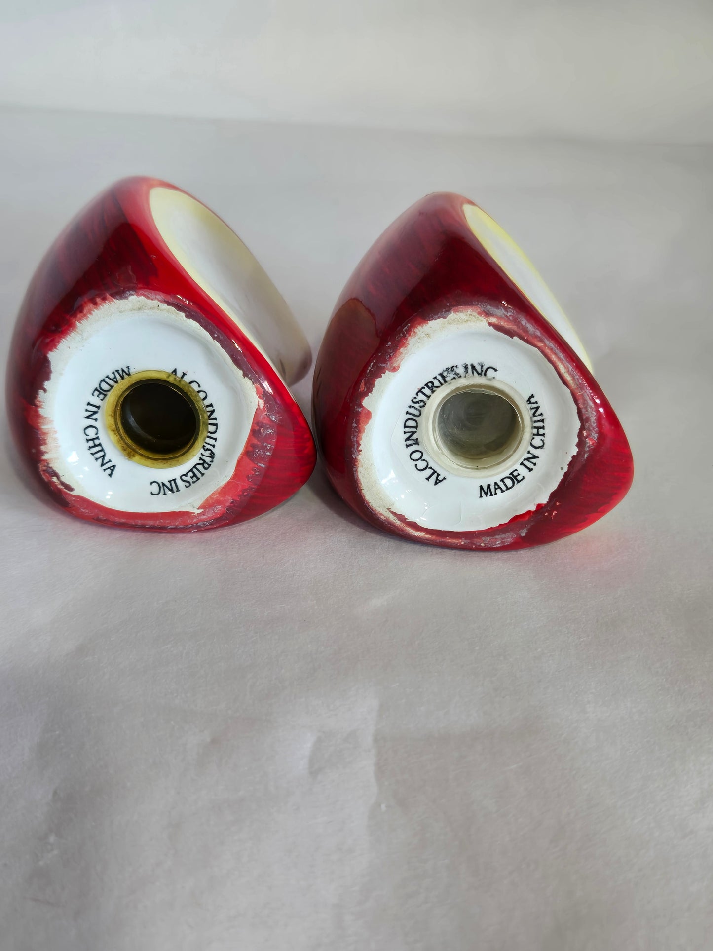 ceramic salt and pepper apple slices set on matching tray