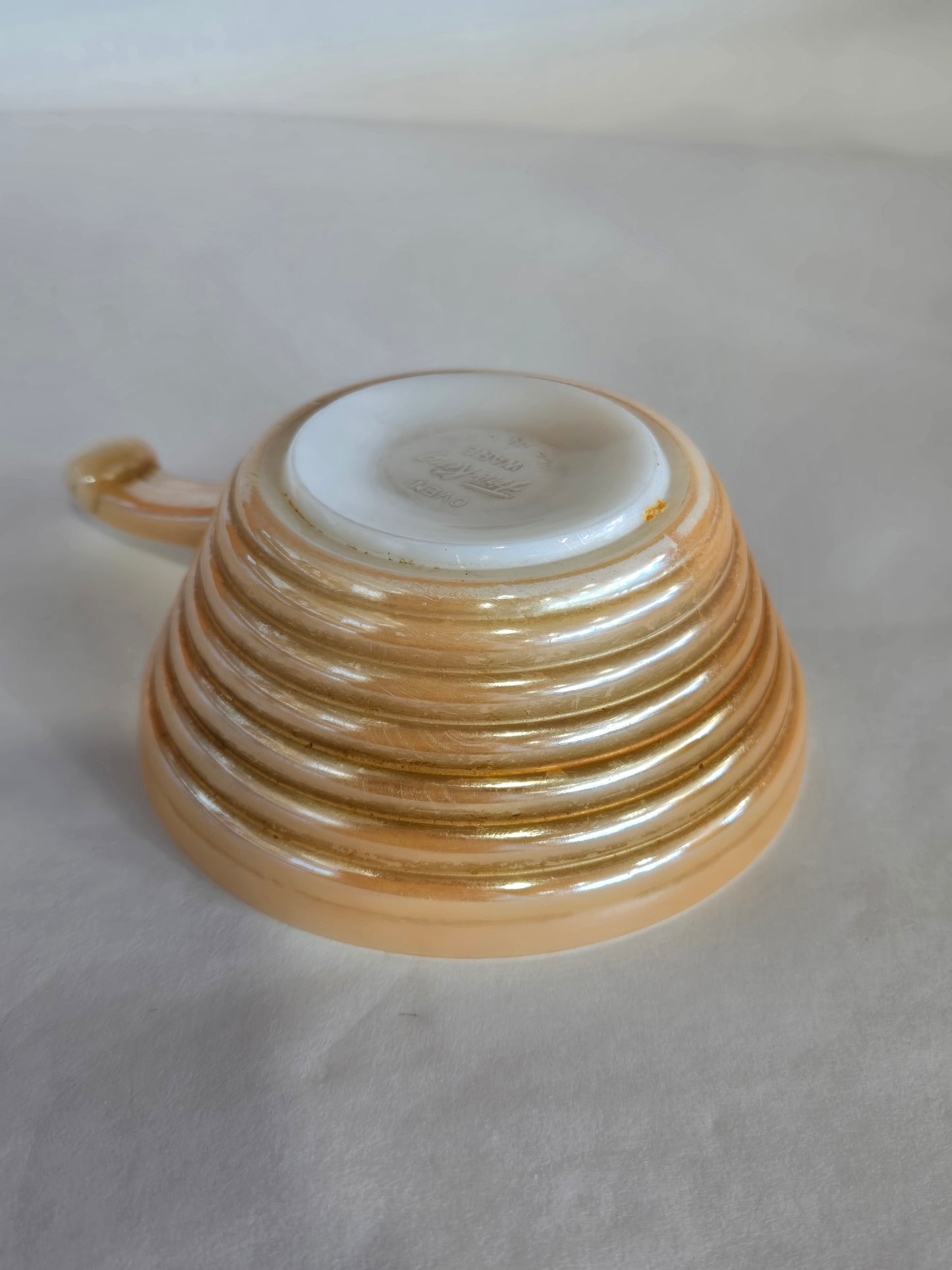 Vintage Fire King Peach Luster Beehive Handle Soup Bowl