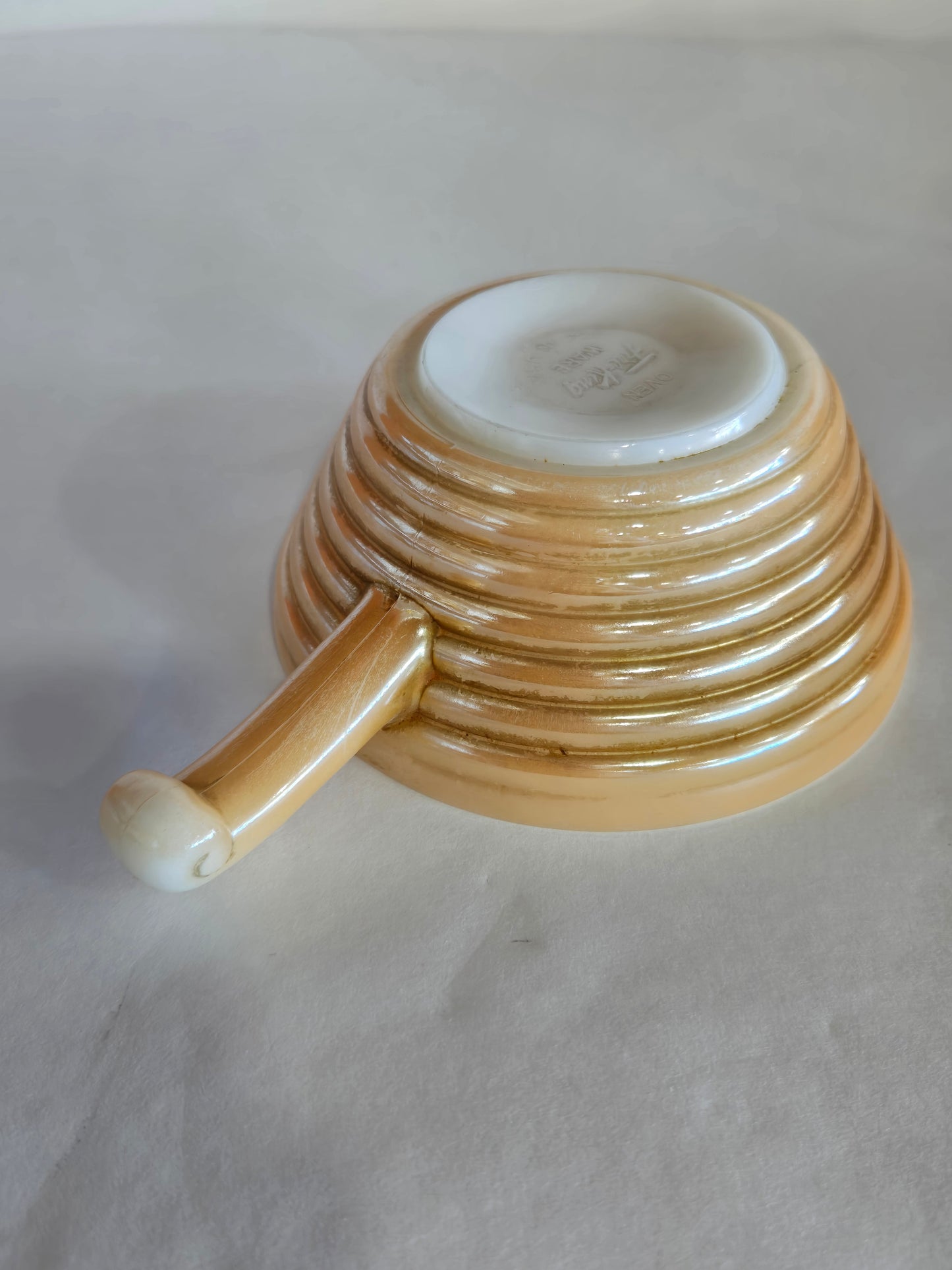 Vintage Fire King Peach Luster Beehive Handle Soup Bowl