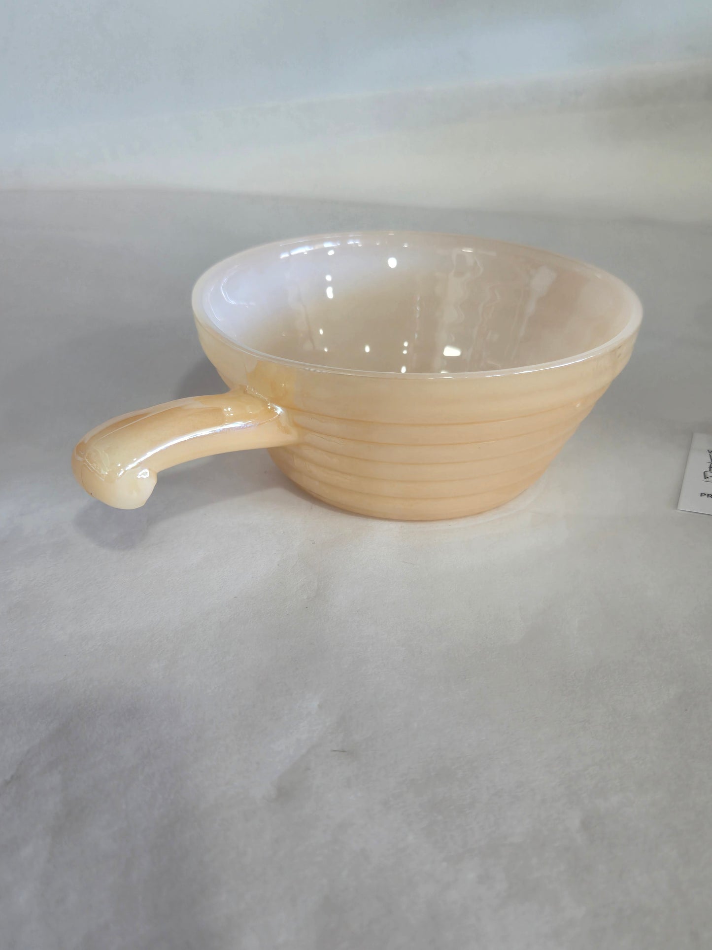 Vintage Fire King Peach Luster Beehive Handle Soup Bowl