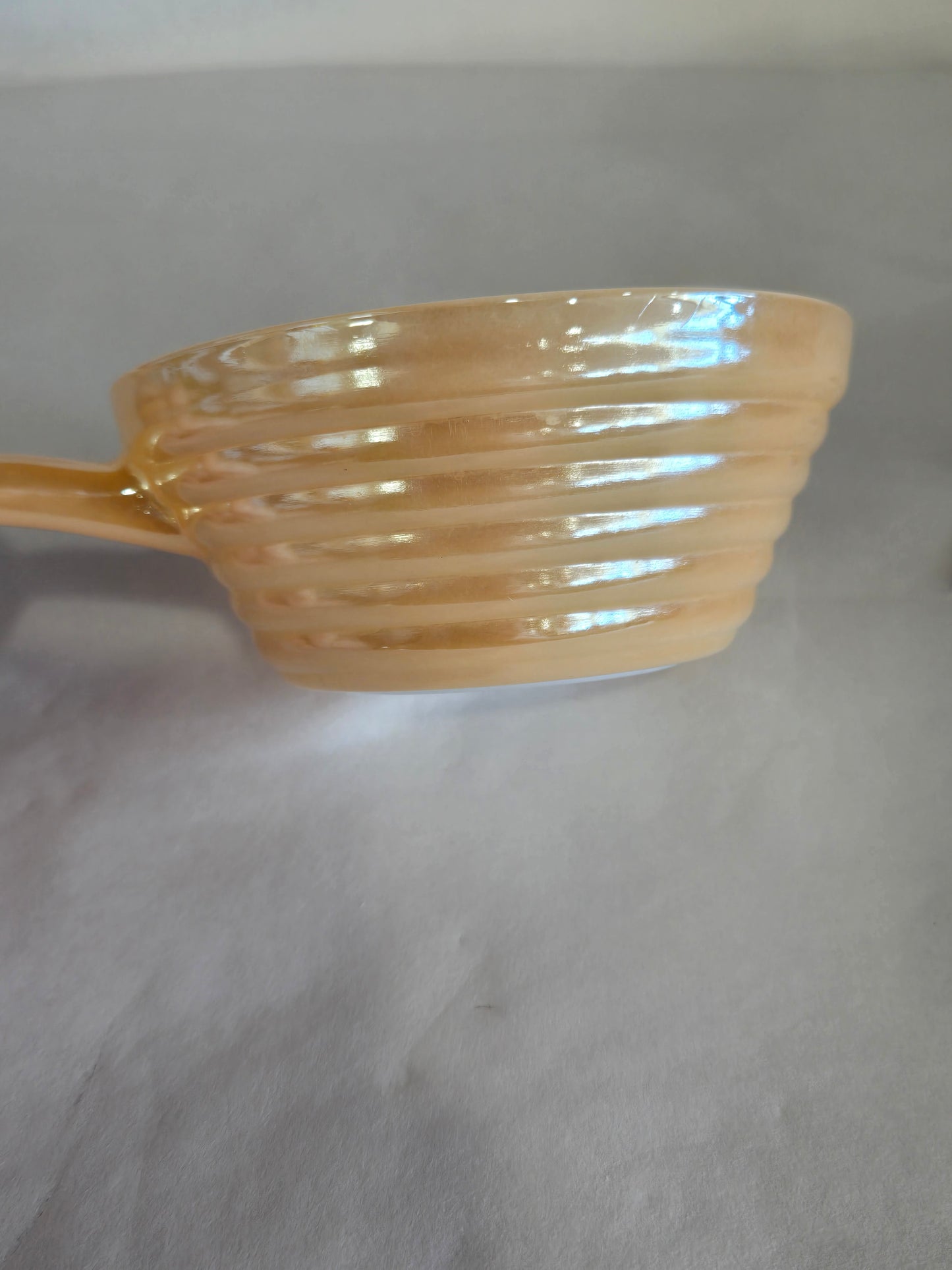 Vintage Fire King Peach Luster Beehive Handle Soup Bowl