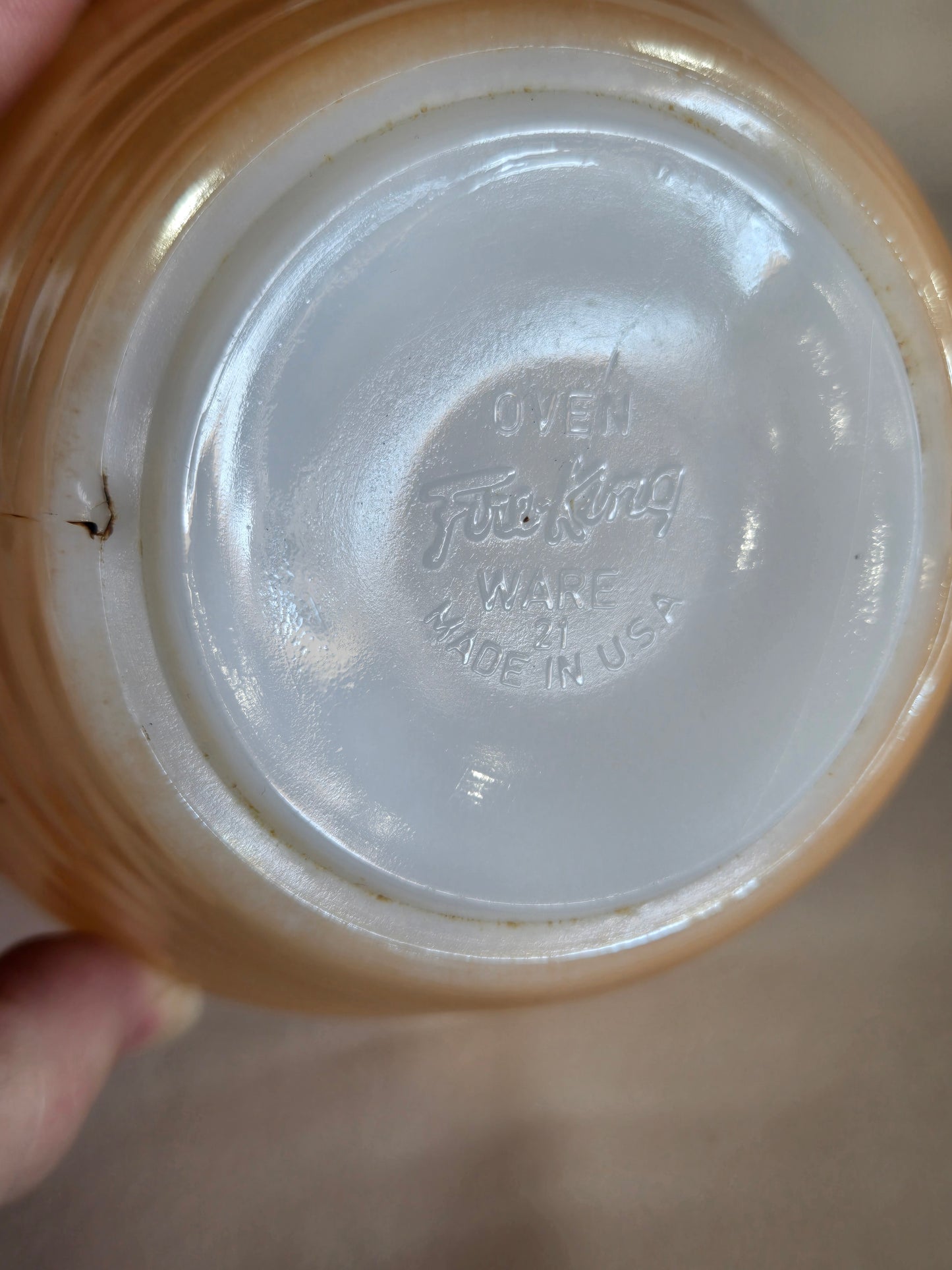 Vintage Fire King Peach Luster Beehive Handle Soup Bowl