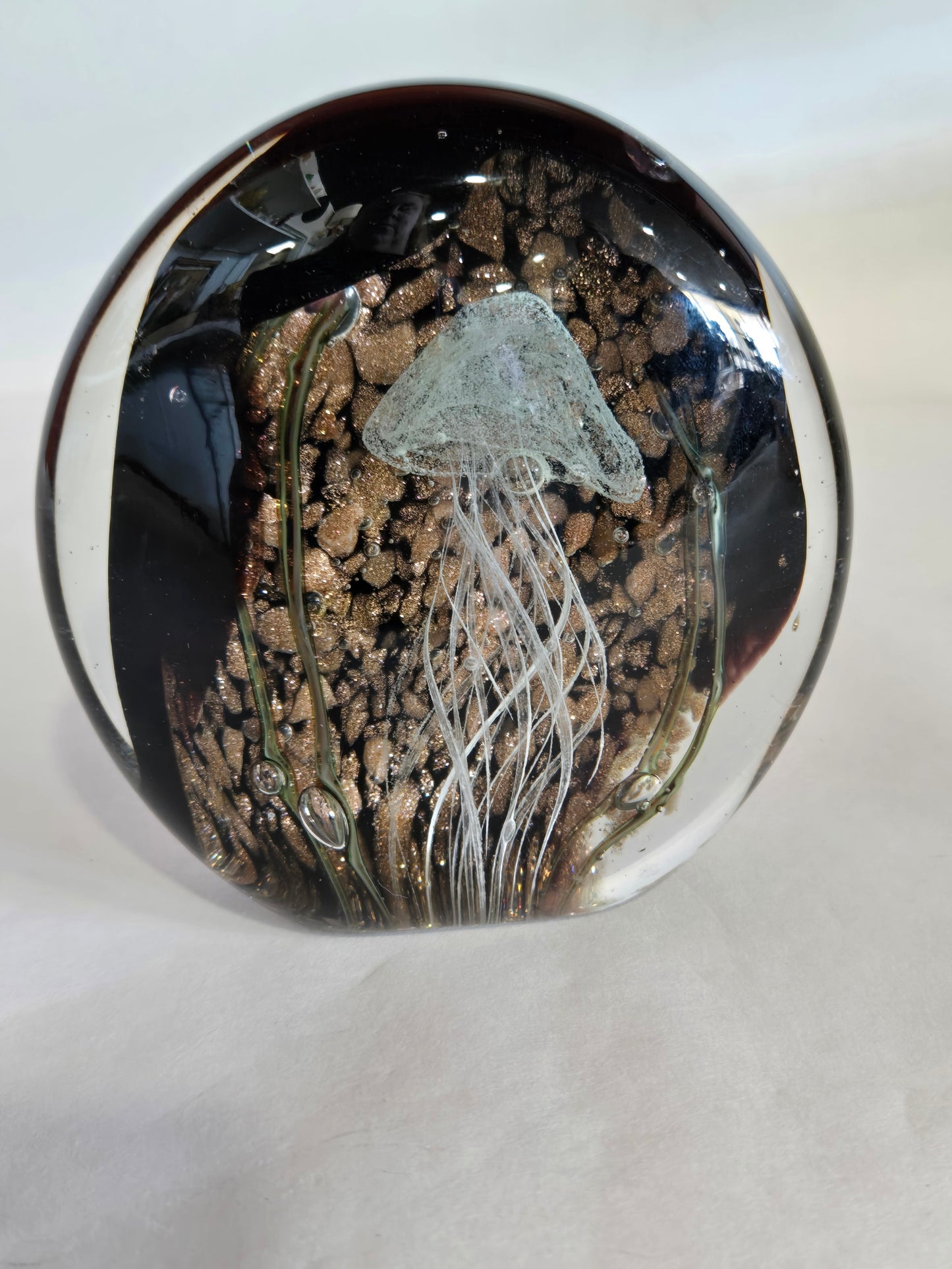 Glass Paperweight w/ Encased Jellyfish Design