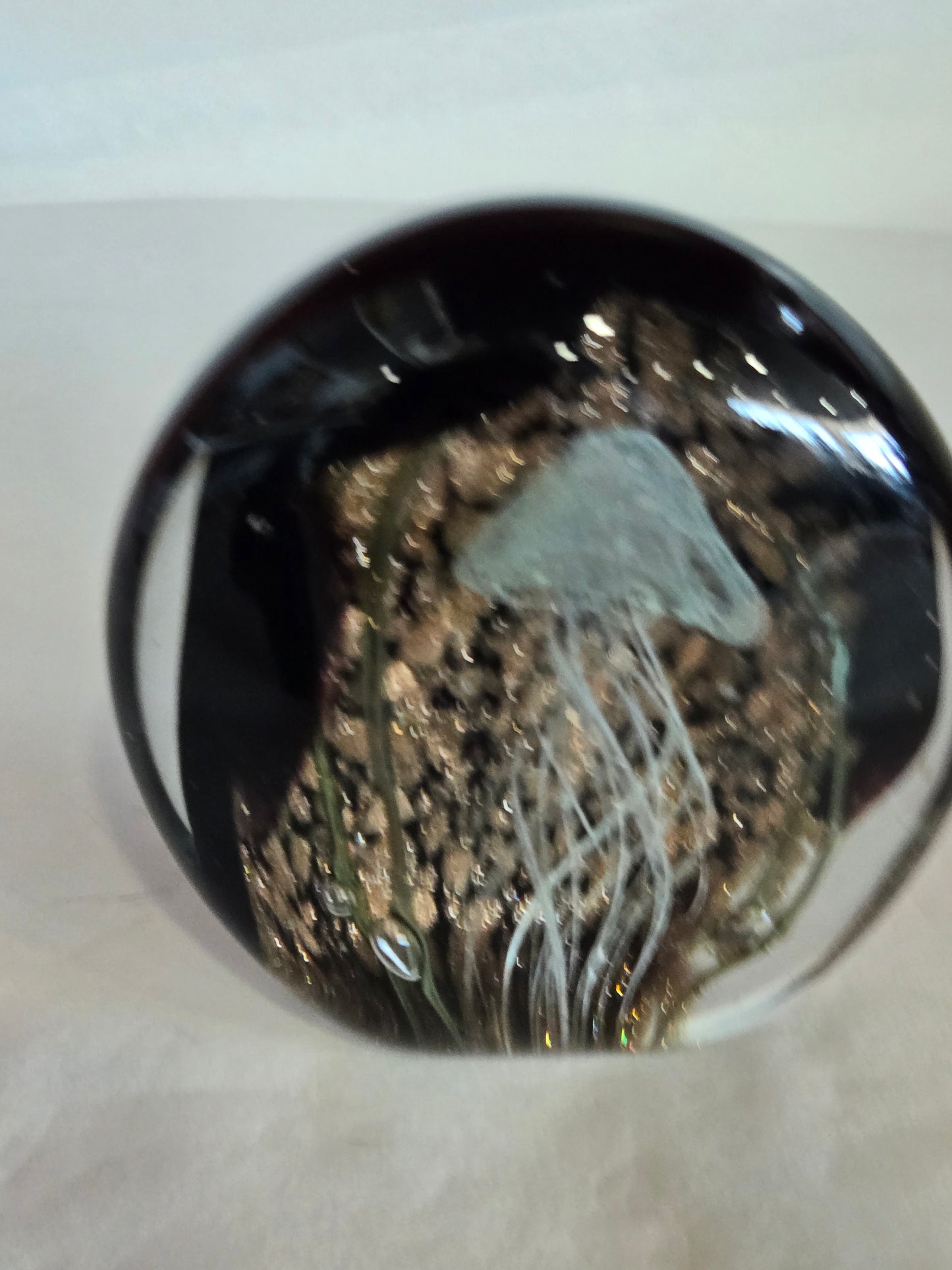 Glass Paperweight w/ Encased Jellyfish Design