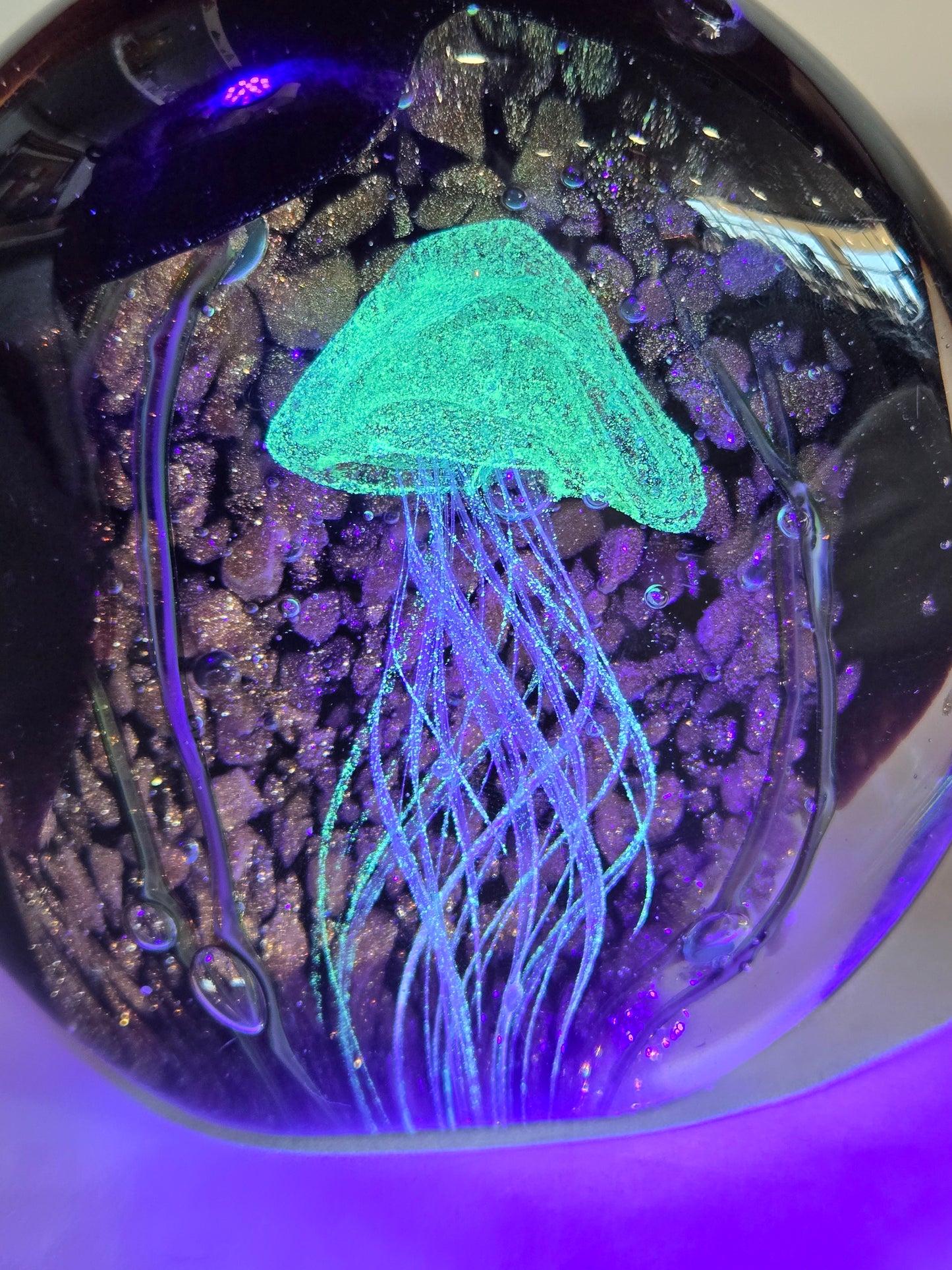Glass Paperweight w/ Encased Jellyfish Design