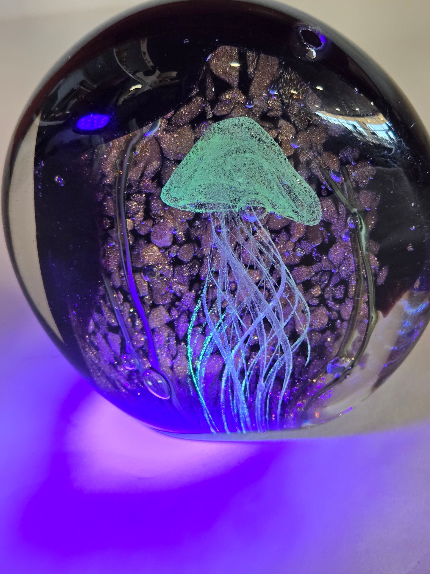 Glass Paperweight w/ Encased Jellyfish Design