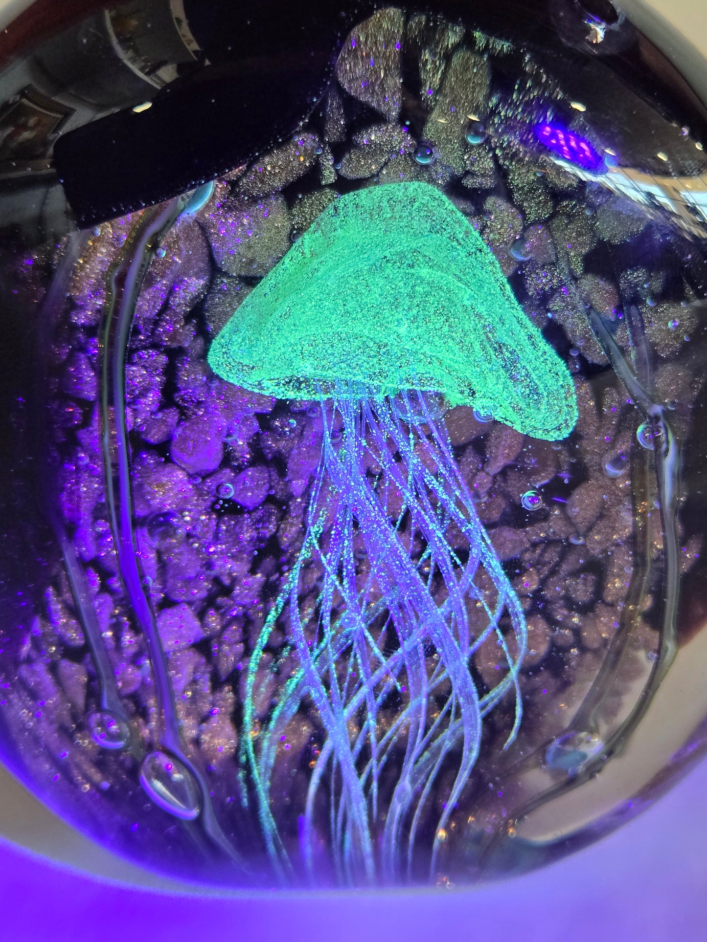 Glass Paperweight w/ Encased Jellyfish Design