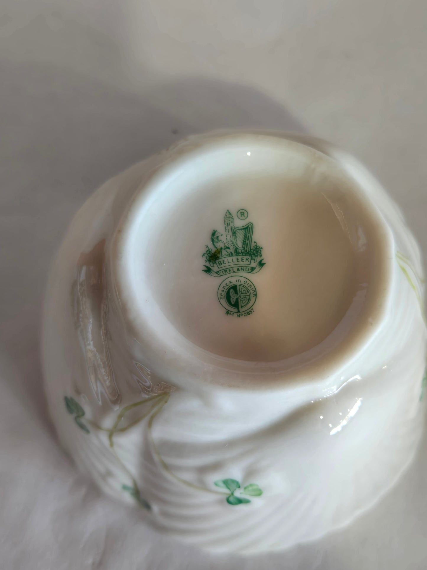Vintage  Irish Belleek shamrock creamer & sugar dish