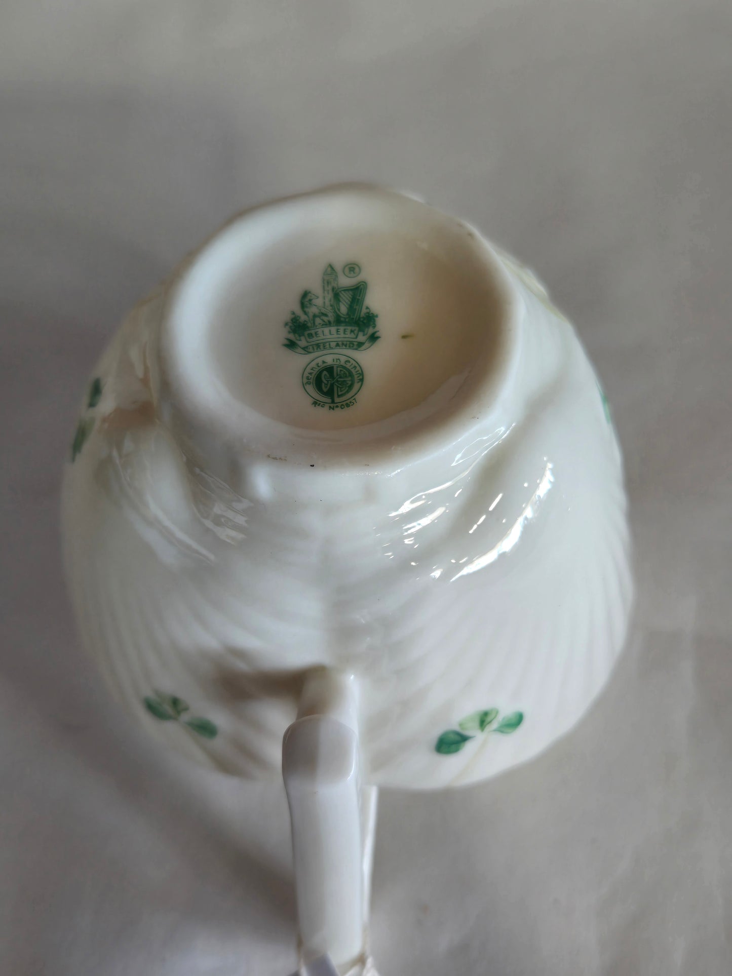 Vintage  Irish Belleek shamrock creamer & sugar dish