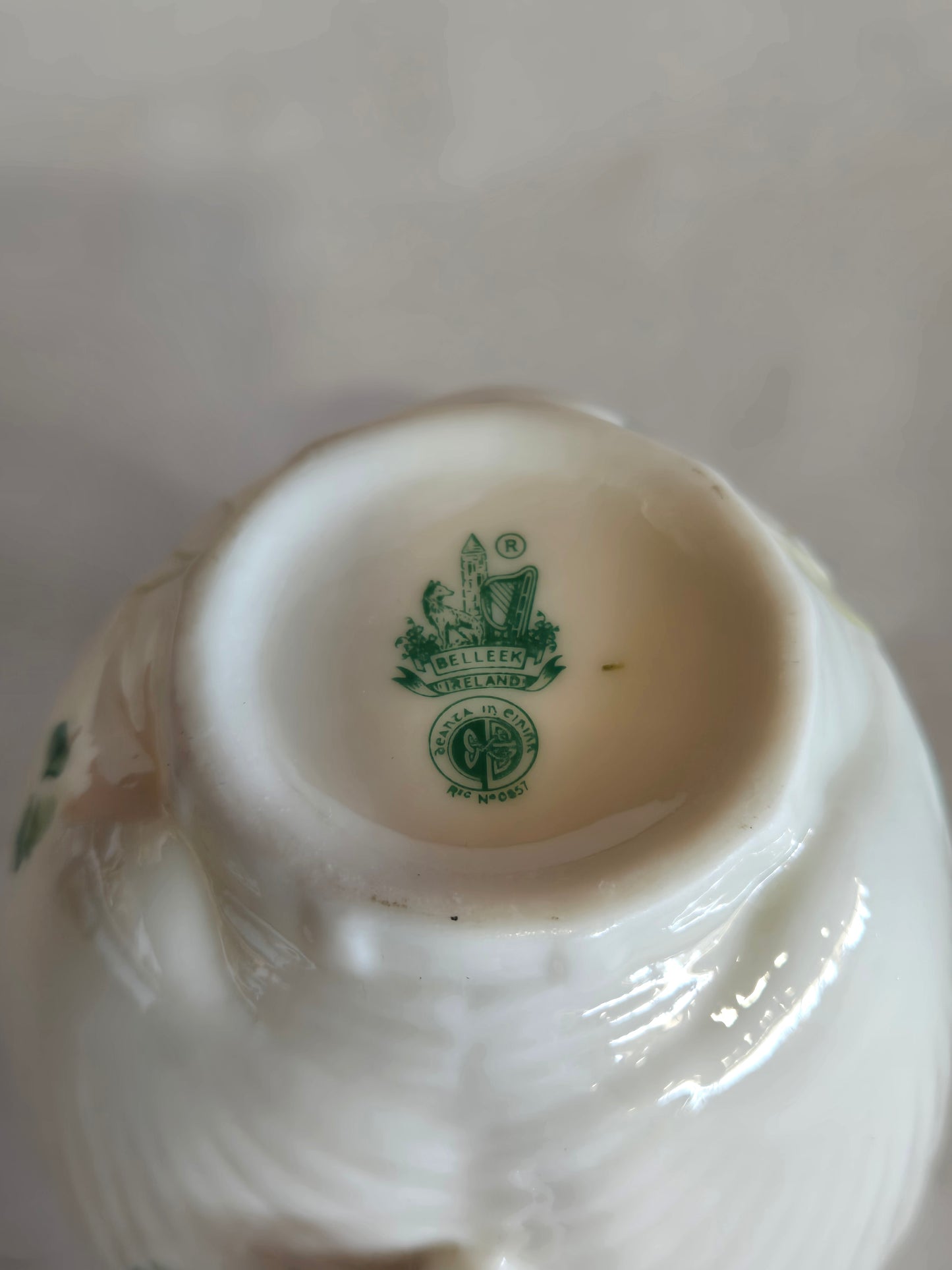 Vintage  Irish Belleek shamrock creamer & sugar dish