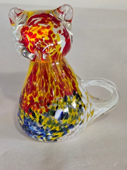 Vintage Multi Color Glass Cat Figure