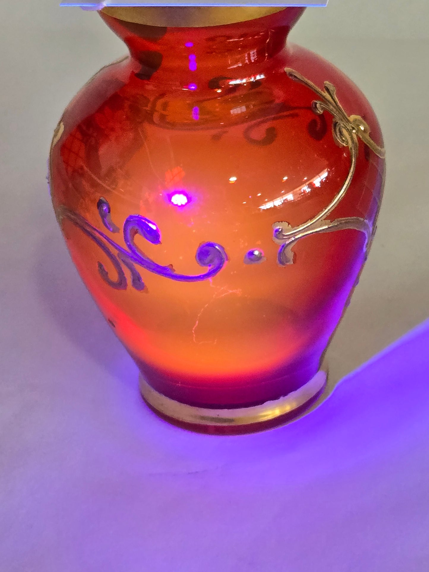 Vintage Ruby Red Murano 5" Bud Vase w/ Gold accents & flowers