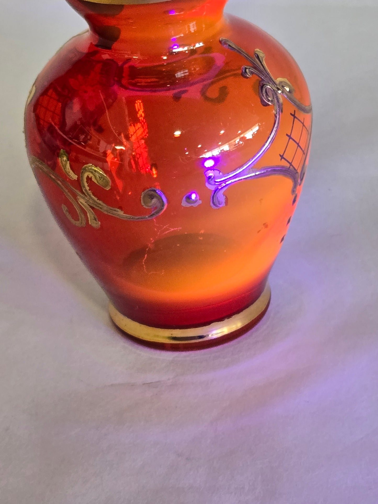 Vintage Ruby Red Murano 5" Bud Vase w/ Gold accents & flowers