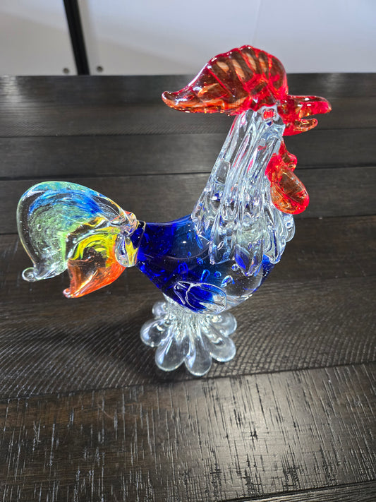 Vintage Hand Blown Glass Rooster-Multicolor