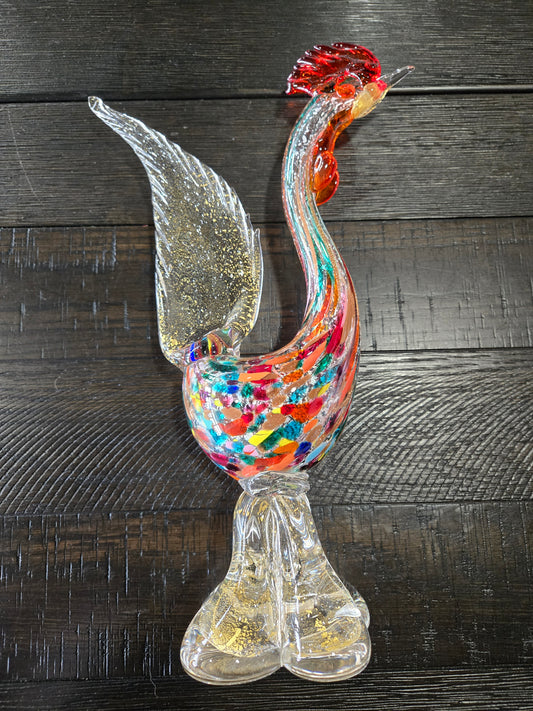 Mid Century Murano Glass Rooster- Multicolor with gold flecks