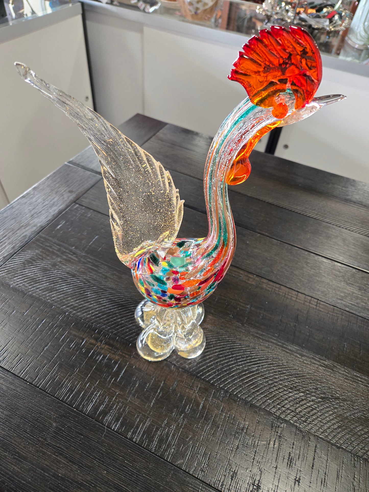 Mid Century Murano Glass Rooster- Multicolor with gold flecks