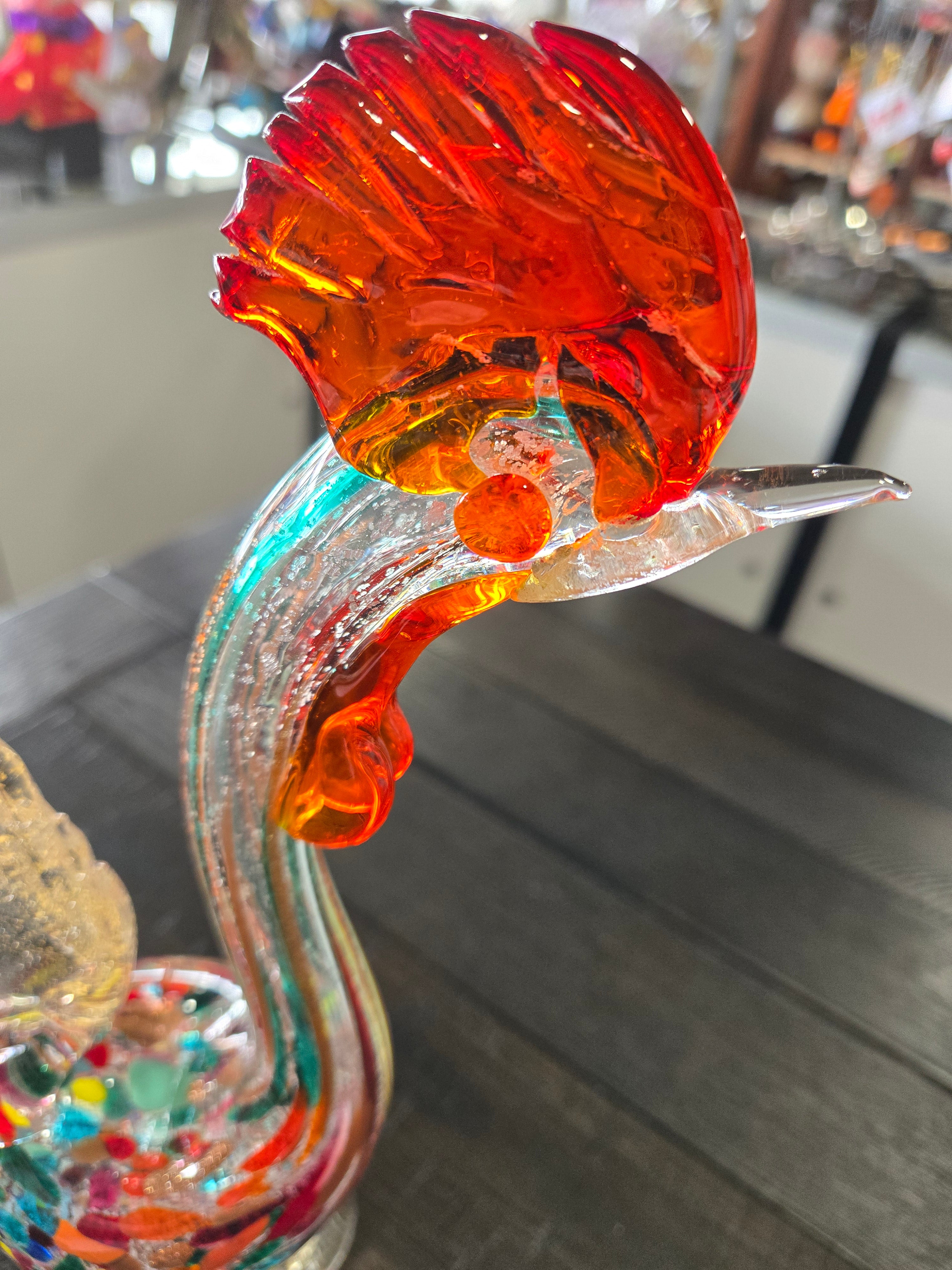 Mid Century Murano Glass Rooster- Multicolor with gold flecks