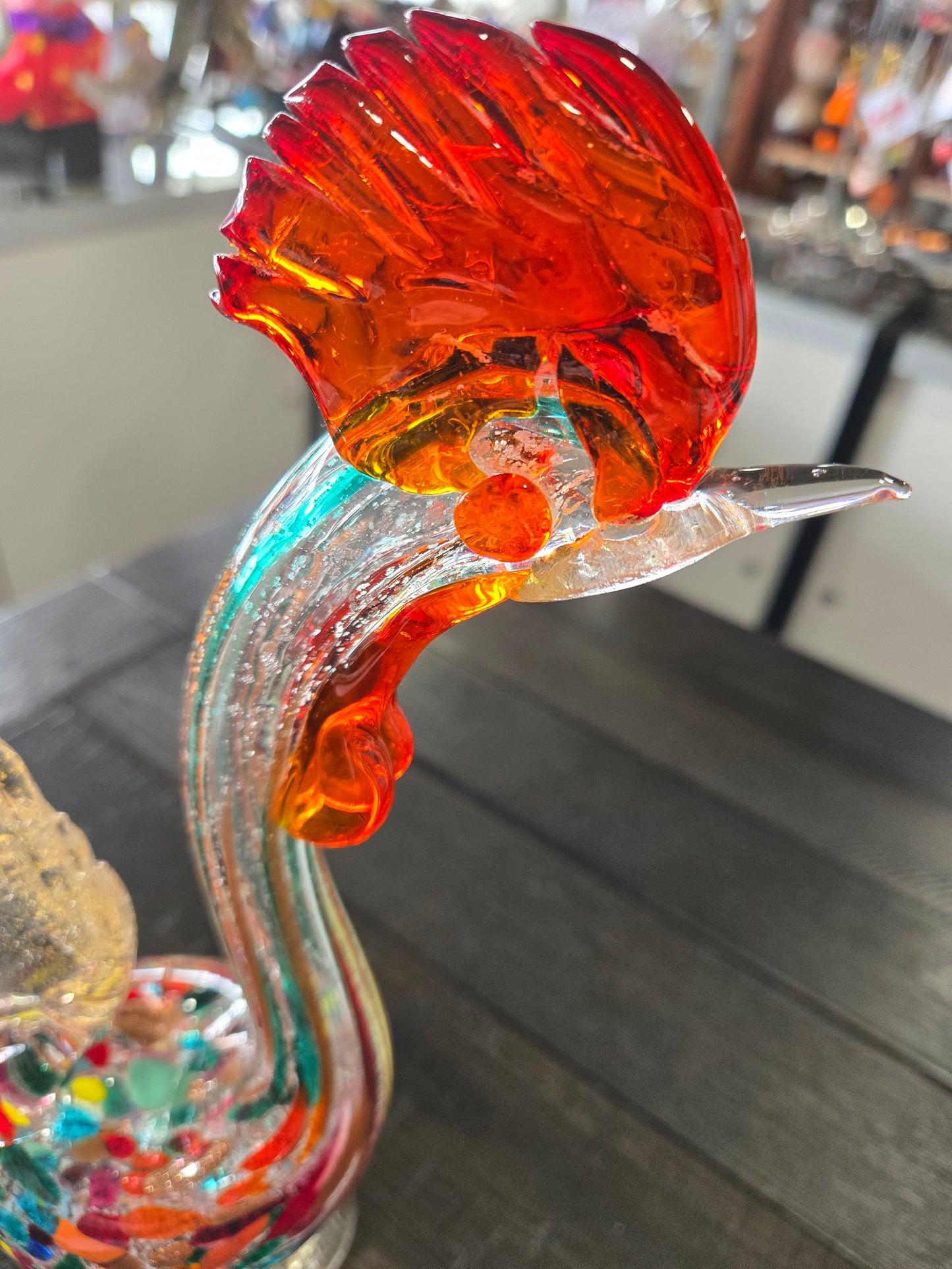 Mid Century Murano Glass Rooster- Multicolor with gold flecks