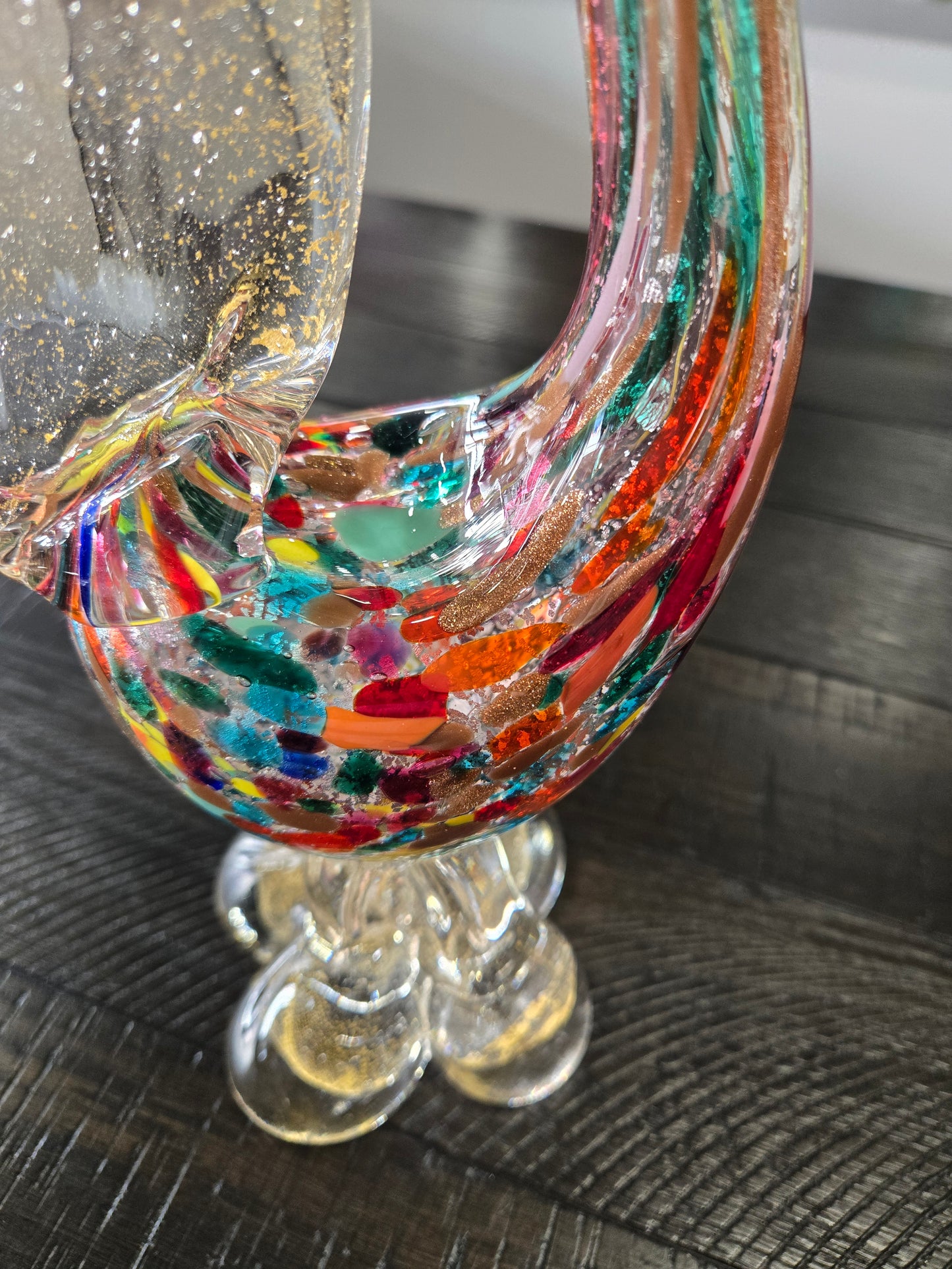 Mid Century Murano Glass Rooster- Multicolor with gold flecks