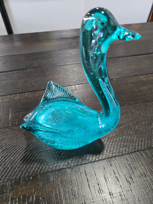 Mid Century Teal Blown Glass Swan