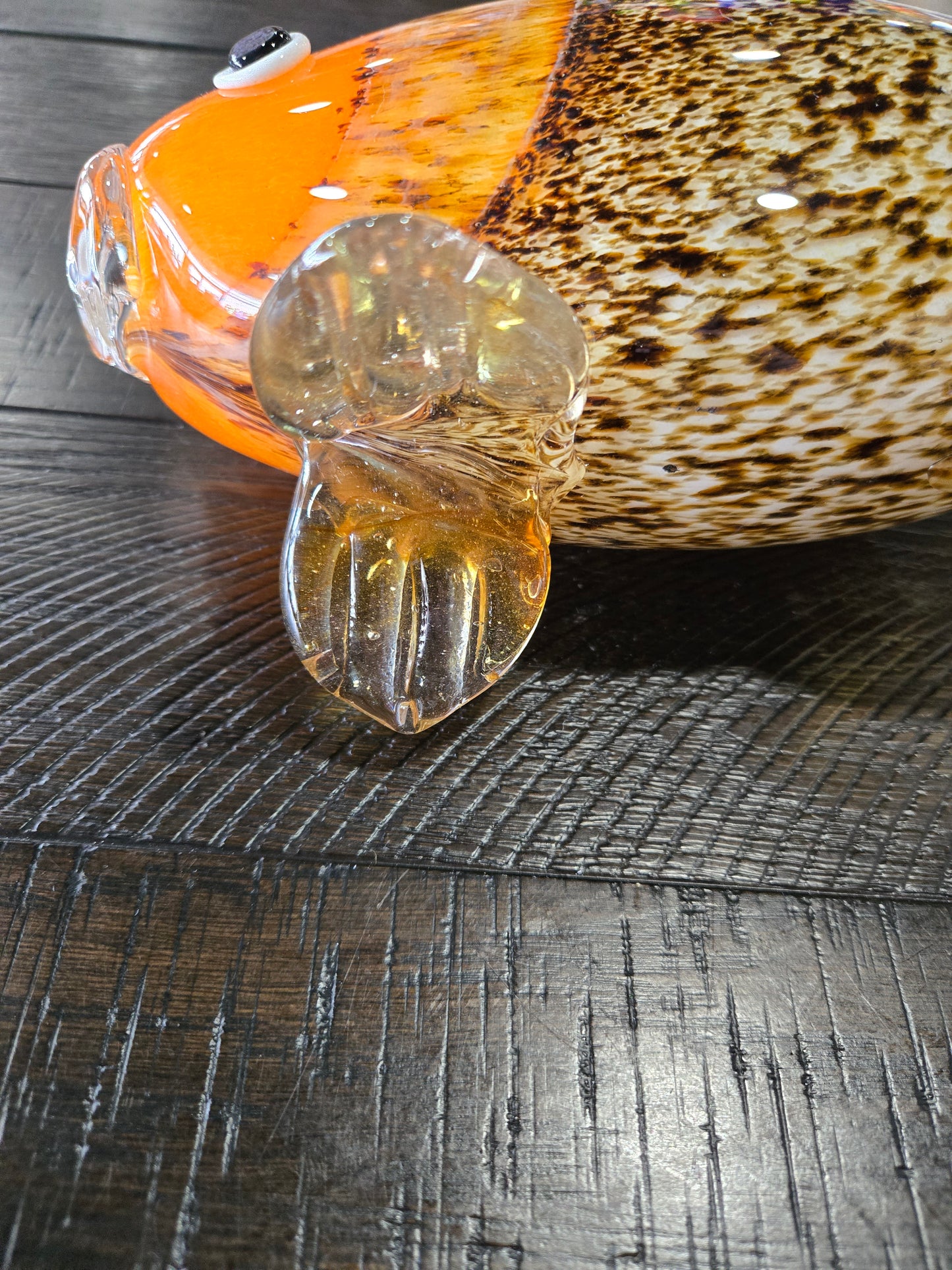Vintage Hand Blown Murano Glass Fish w/ Orange Head and Speckled Body