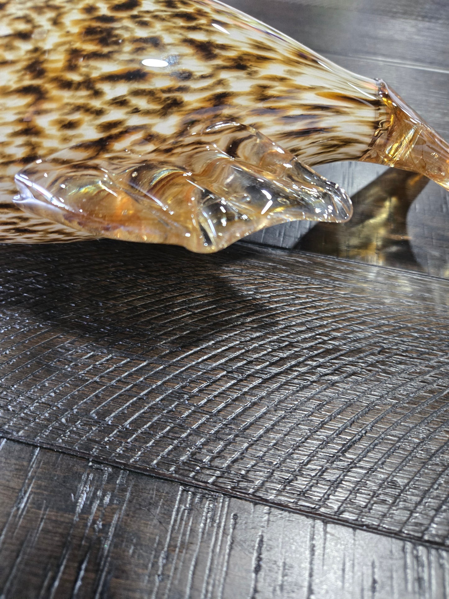 Vintage Hand Blown Murano Glass Fish w/ Orange Head and Speckled Body