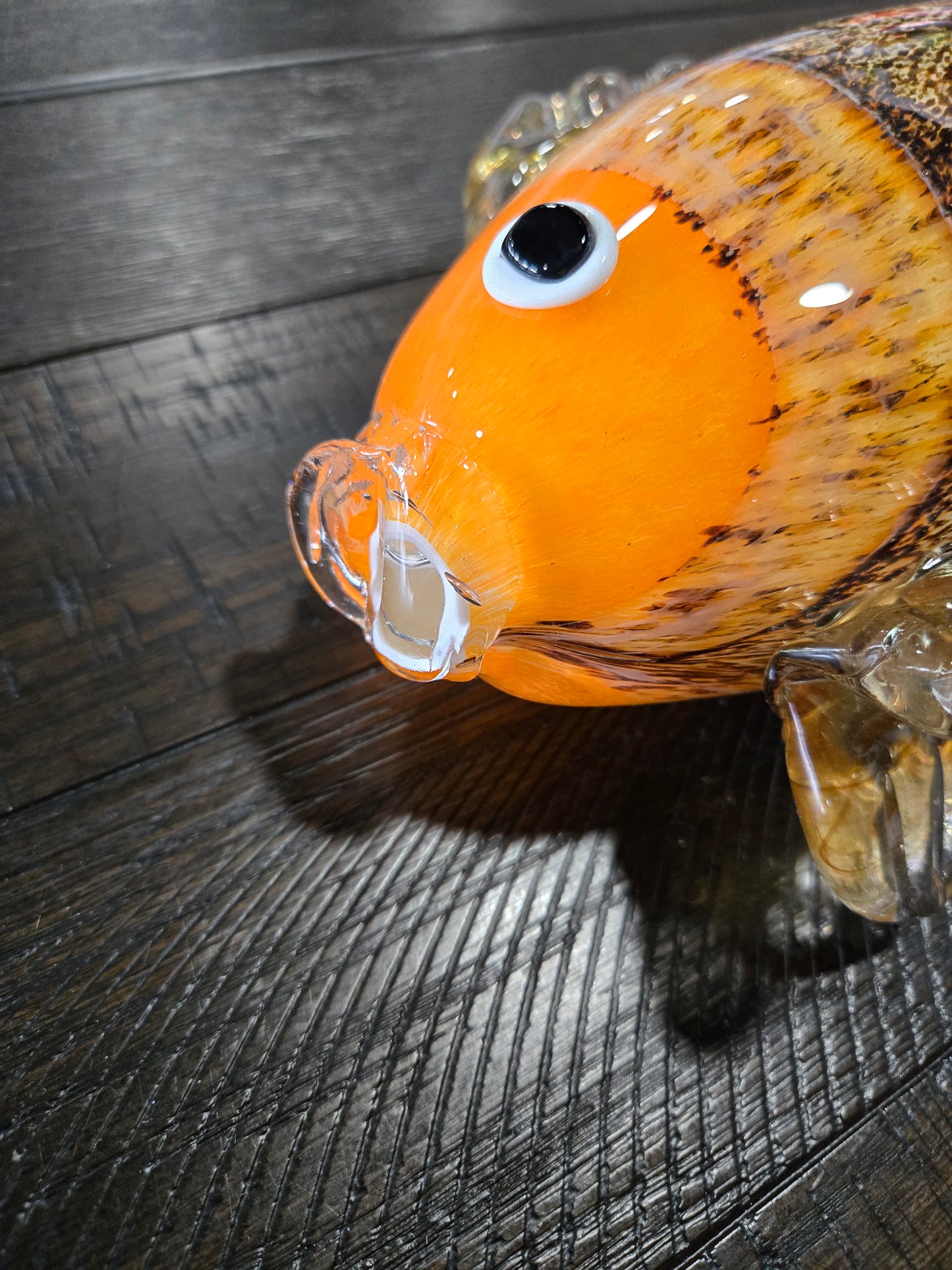 Vintage Hand Blown Murano Glass Fish w/ Orange Head and Speckled Body