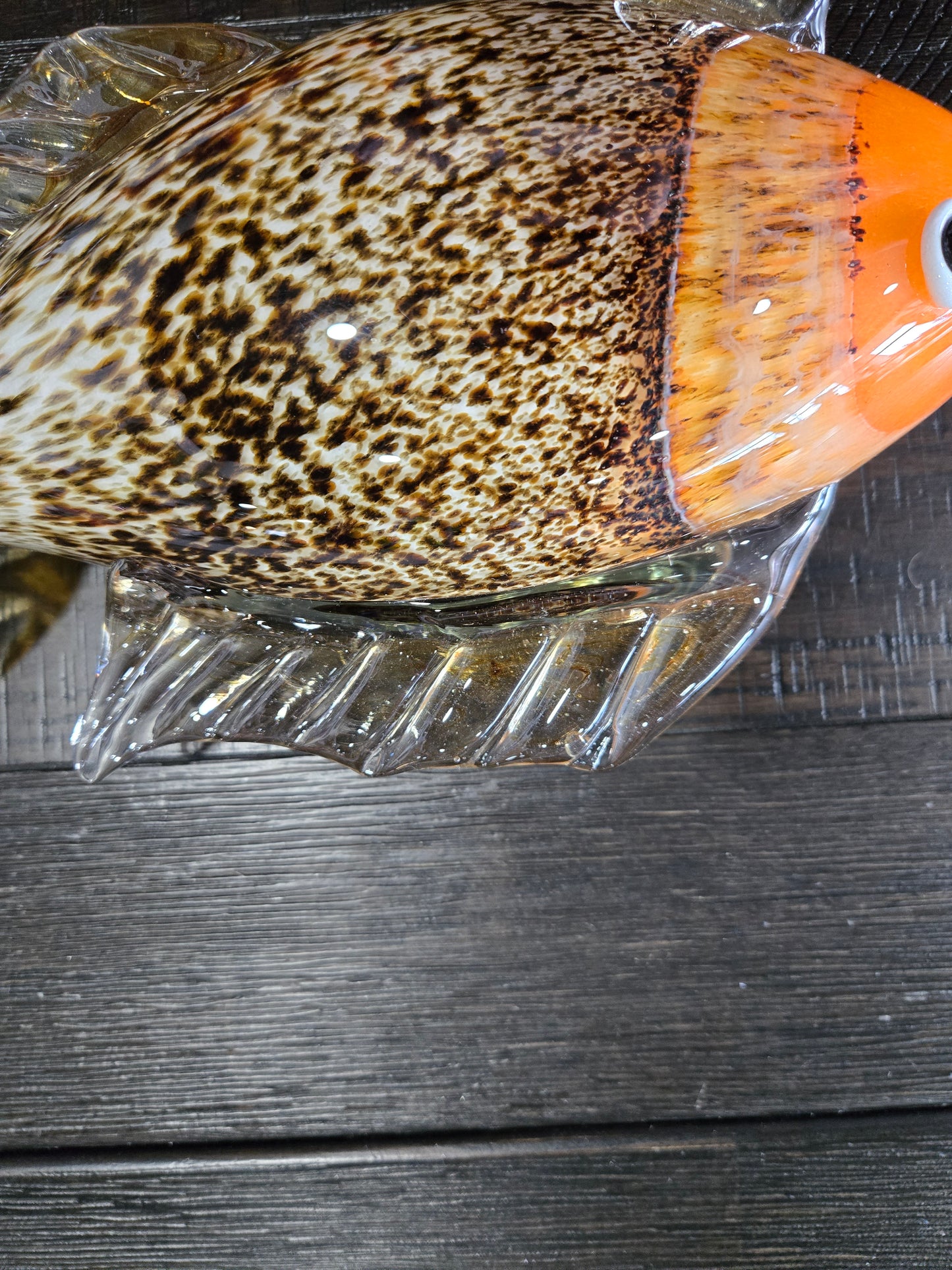 Vintage Hand Blown Murano Glass Fish w/ Orange Head and Speckled Body