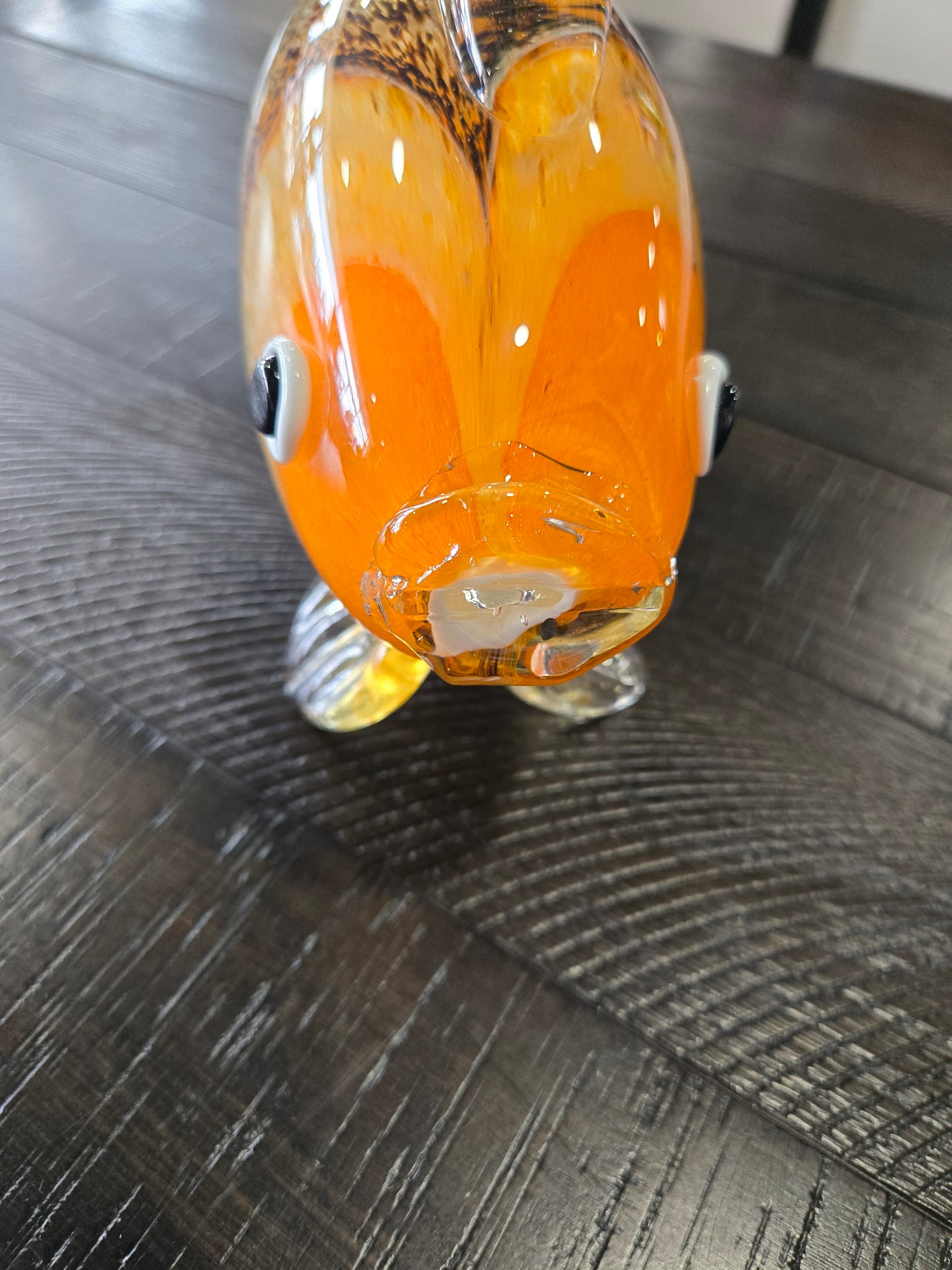 Vintage Hand Blown Murano Glass Fish w/ Orange Head and Speckled Body