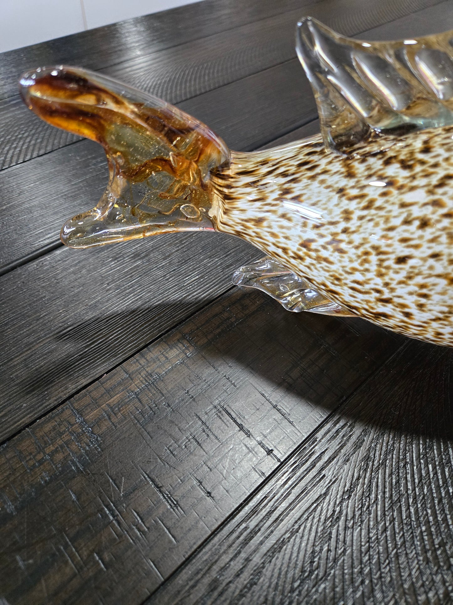 Vintage Hand Blown Murano Glass Fish w/ Orange Head and Speckled Body