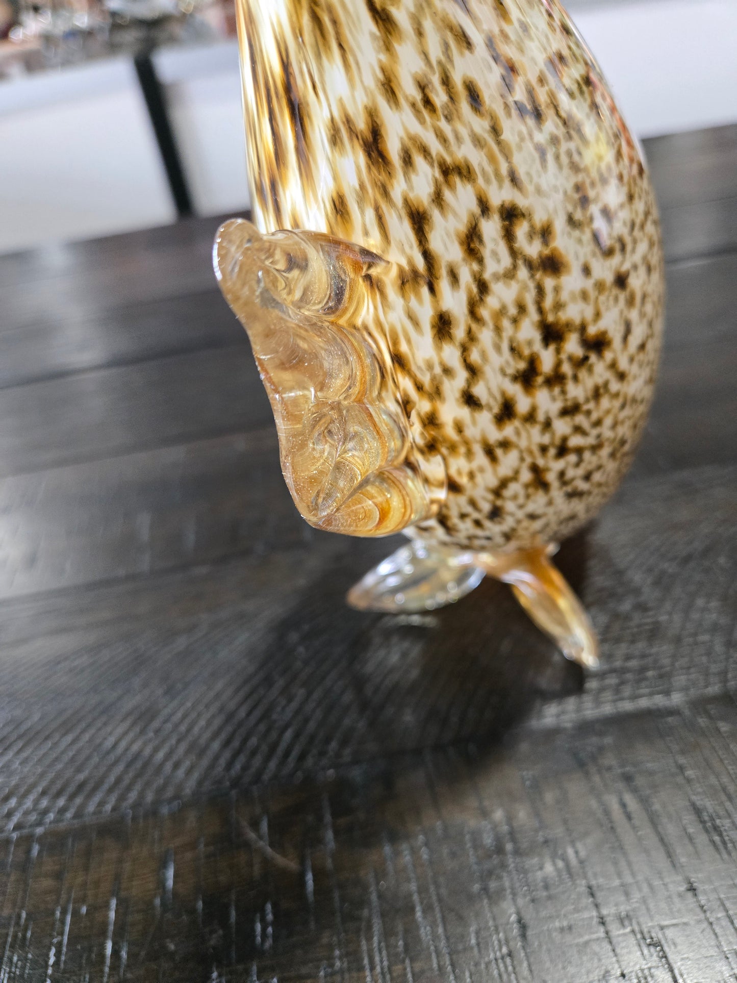 Vintage Hand Blown Murano Glass Fish w/ Orange Head and Speckled Body
