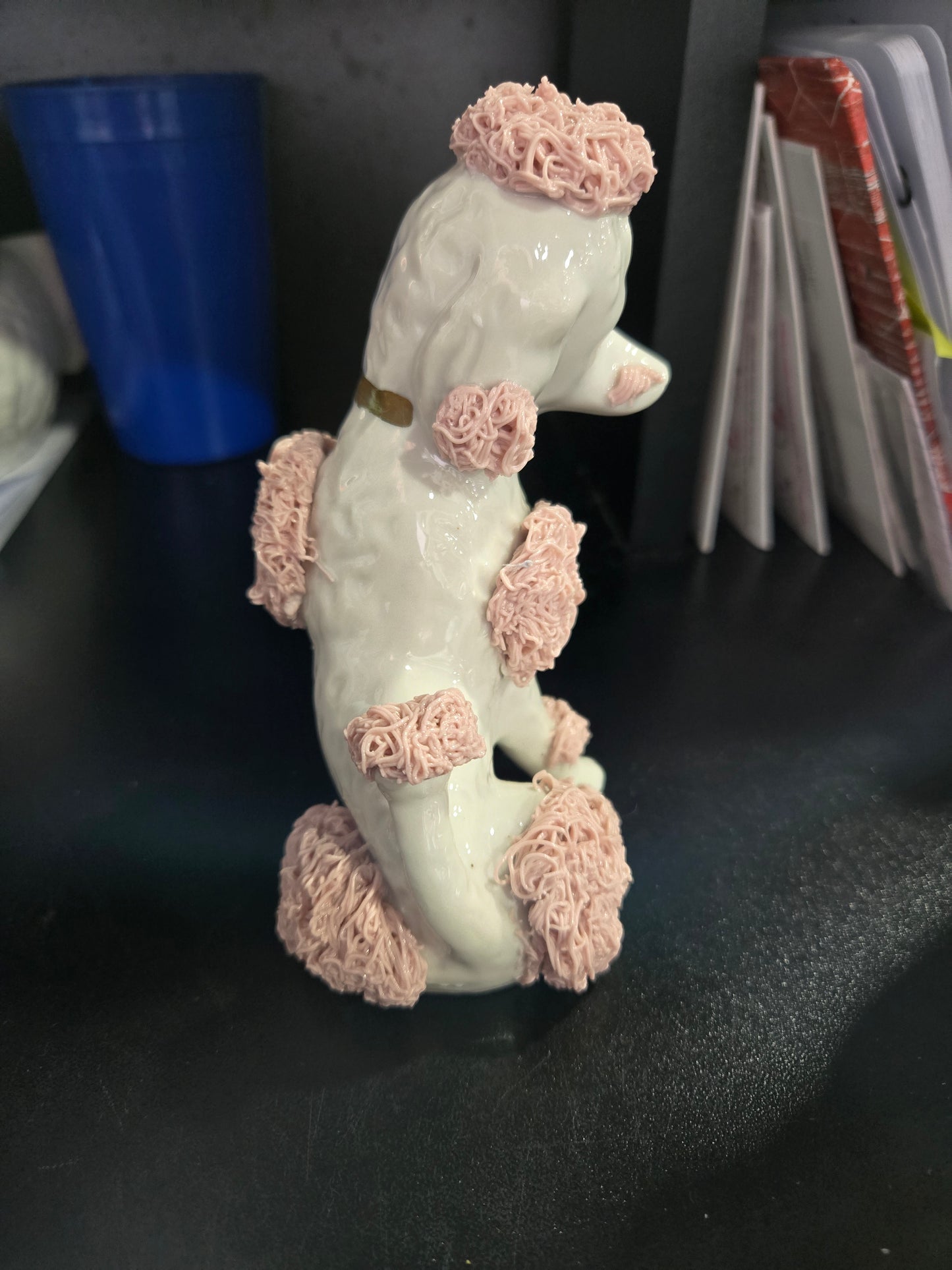 Vintage Porcelain Spaghetti Poodle Figure w/ Pink Trim