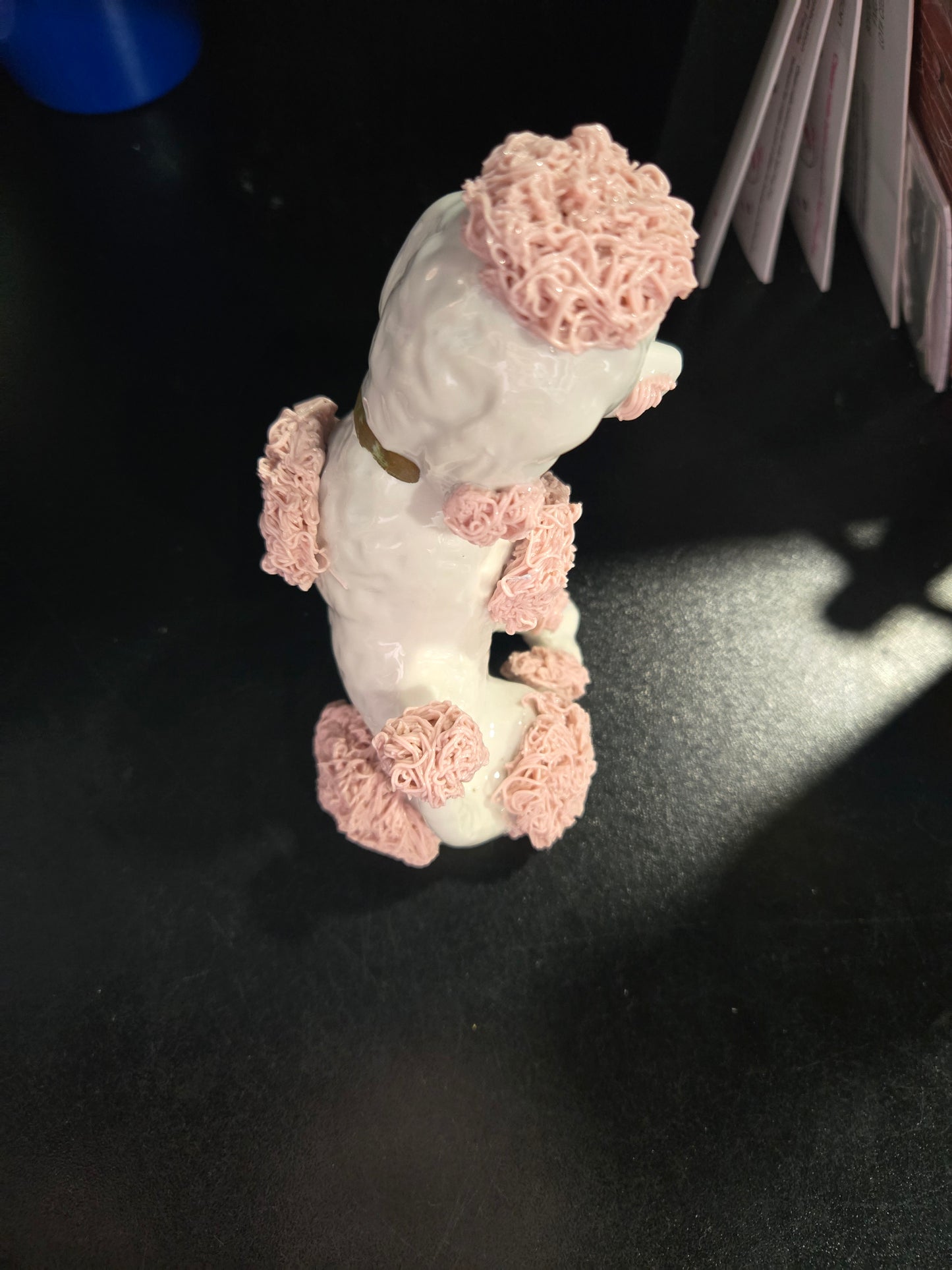 Vintage Porcelain Spaghetti Poodle Figure w/ Pink Trim
