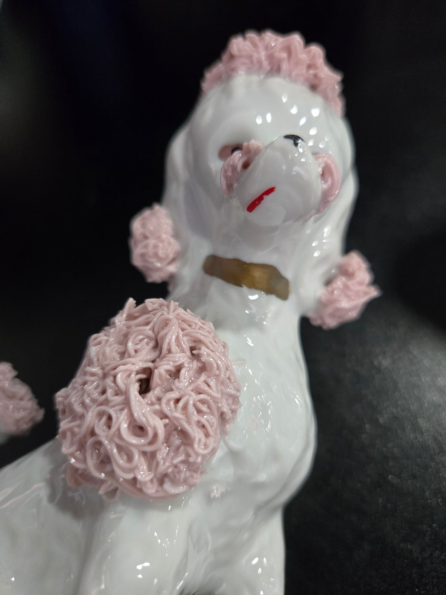 Vintage Porcelain Spaghetti Poodle Figure w/ Pink Trim