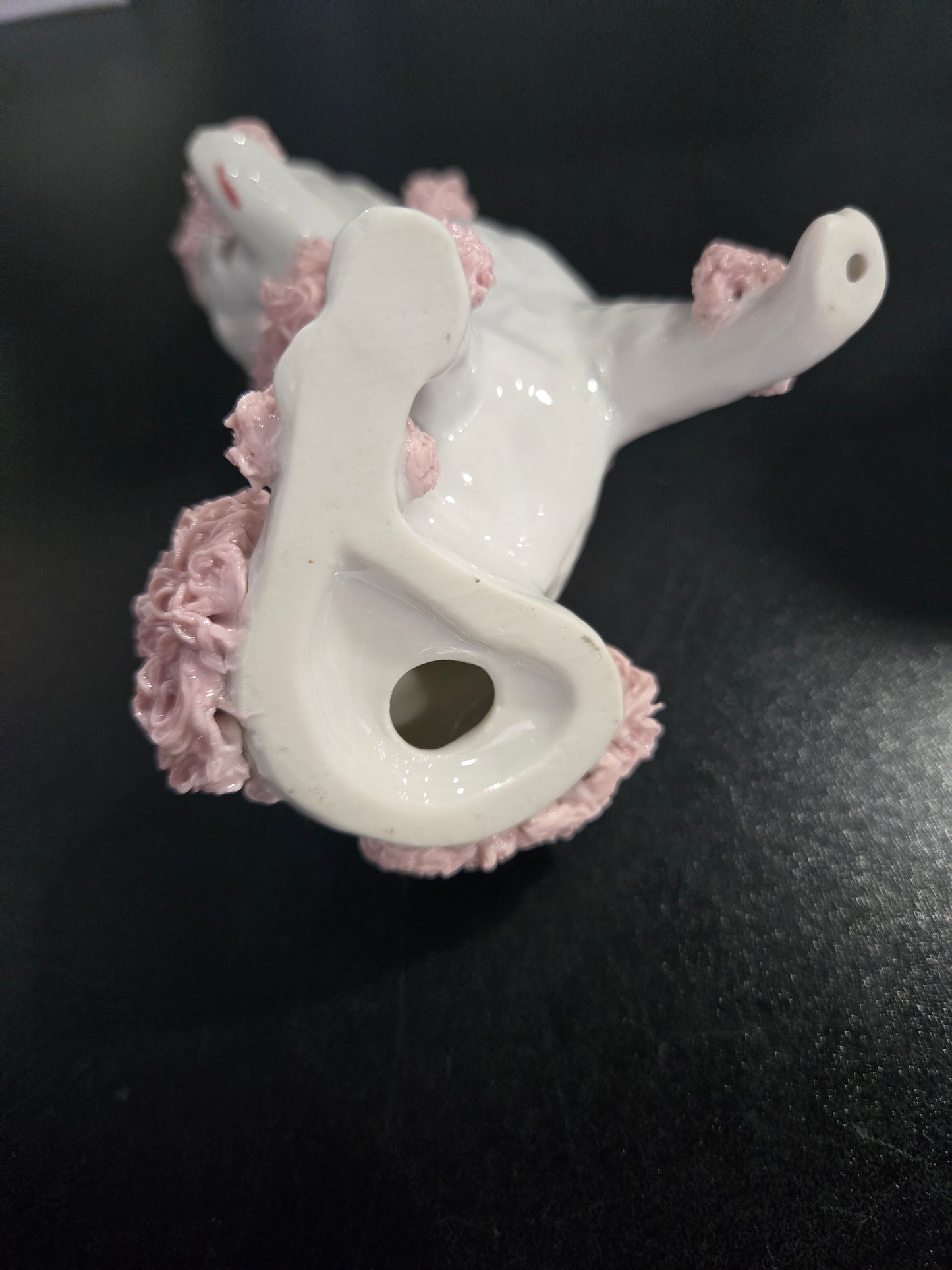 Vintage Porcelain Spaghetti Poodle Figure w/ Pink Trim