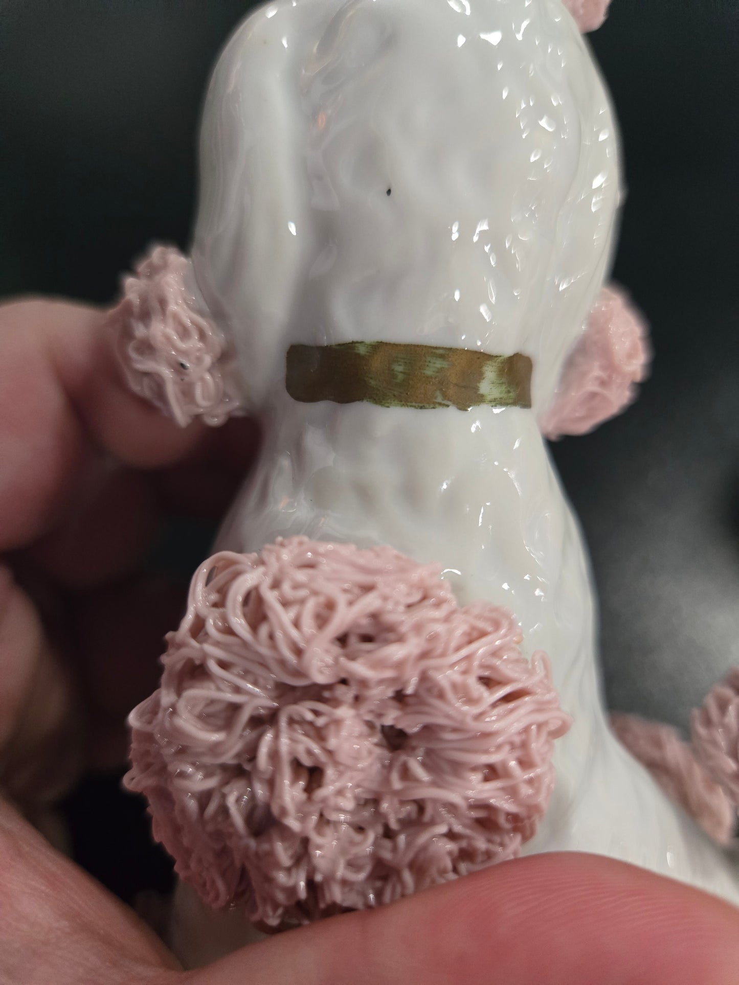 Vintage Porcelain Spaghetti Poodle Figure w/ Pink Trim