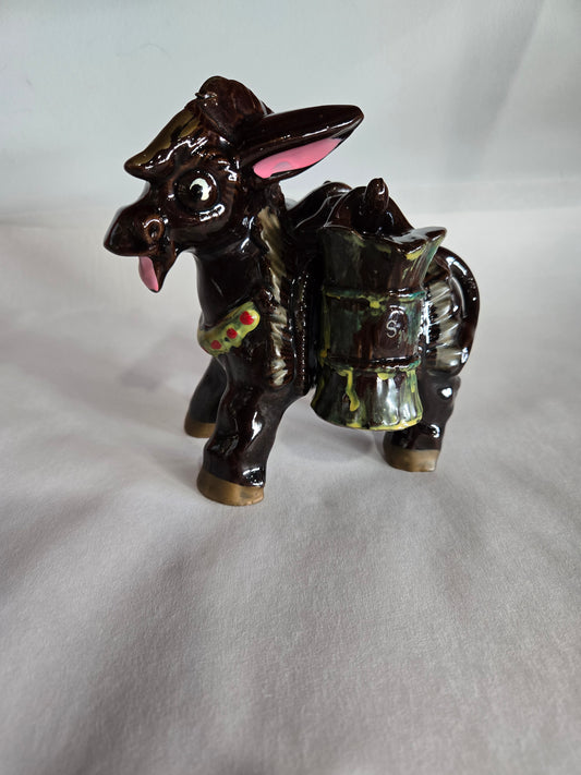 Vintage Ceramic Donkey Salt and Pepper 3pc Set