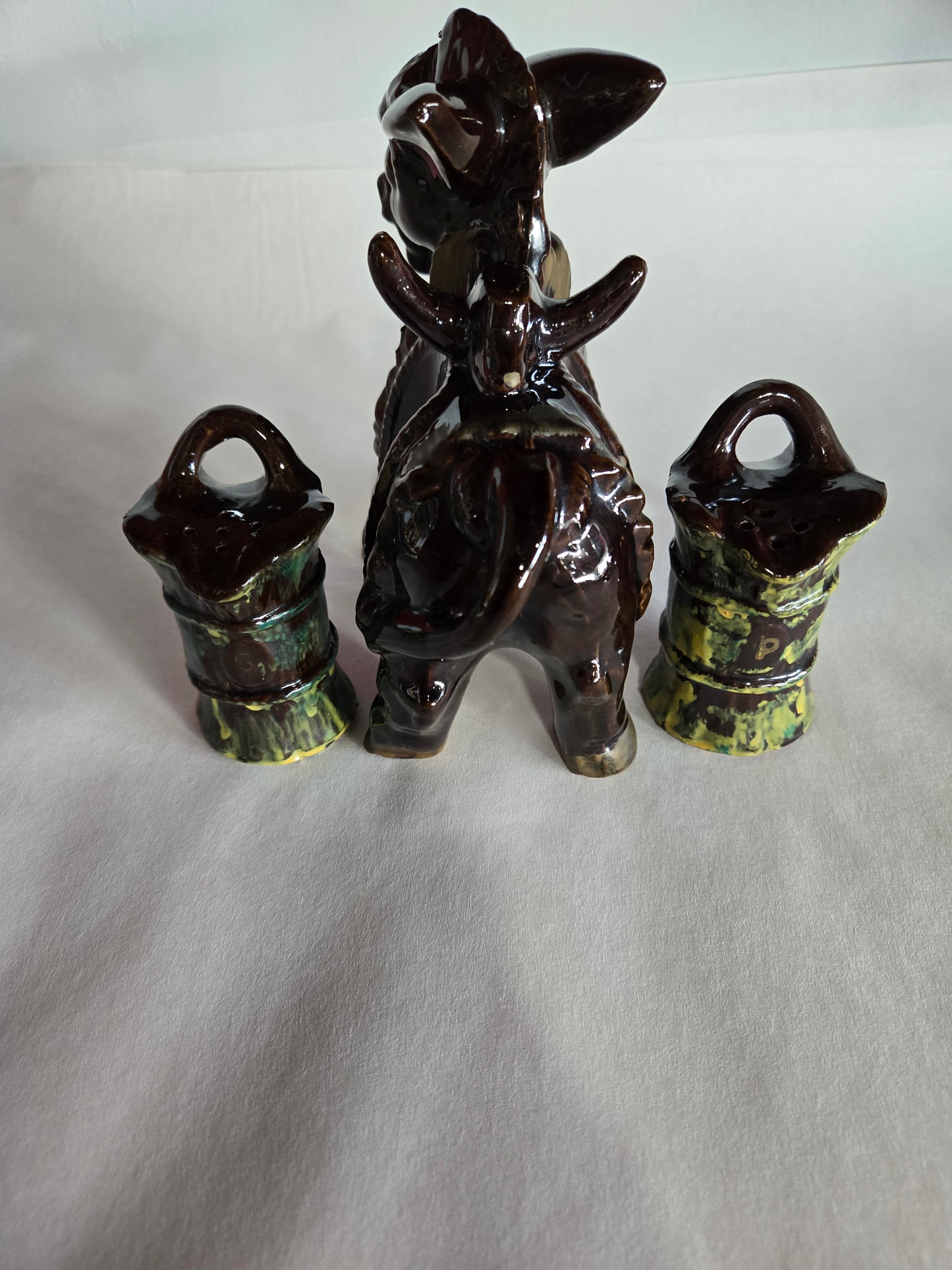 Vintage Ceramic Donkey Salt and Pepper 3pc Set