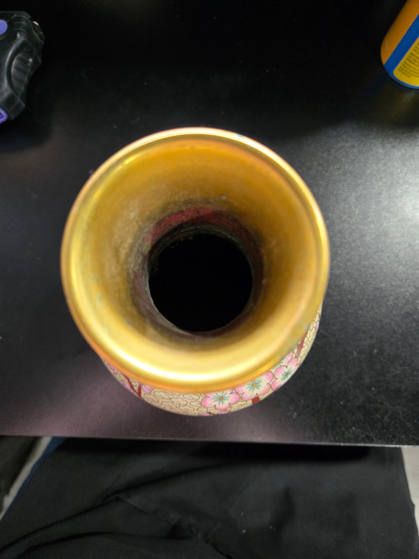 Vintage Chinese Cloisonne vase with floral & bird motifs