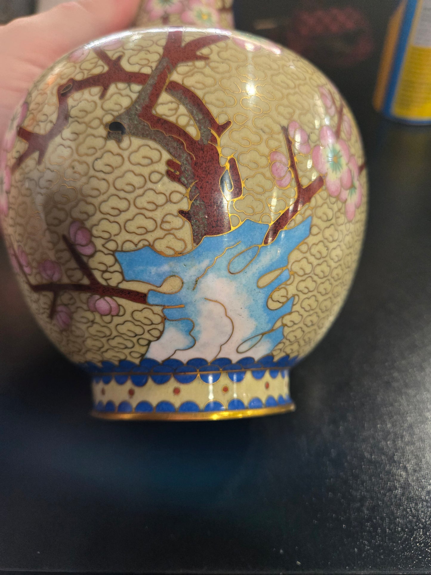 Vintage Chinese Cloisonne vase with floral & bird motifs