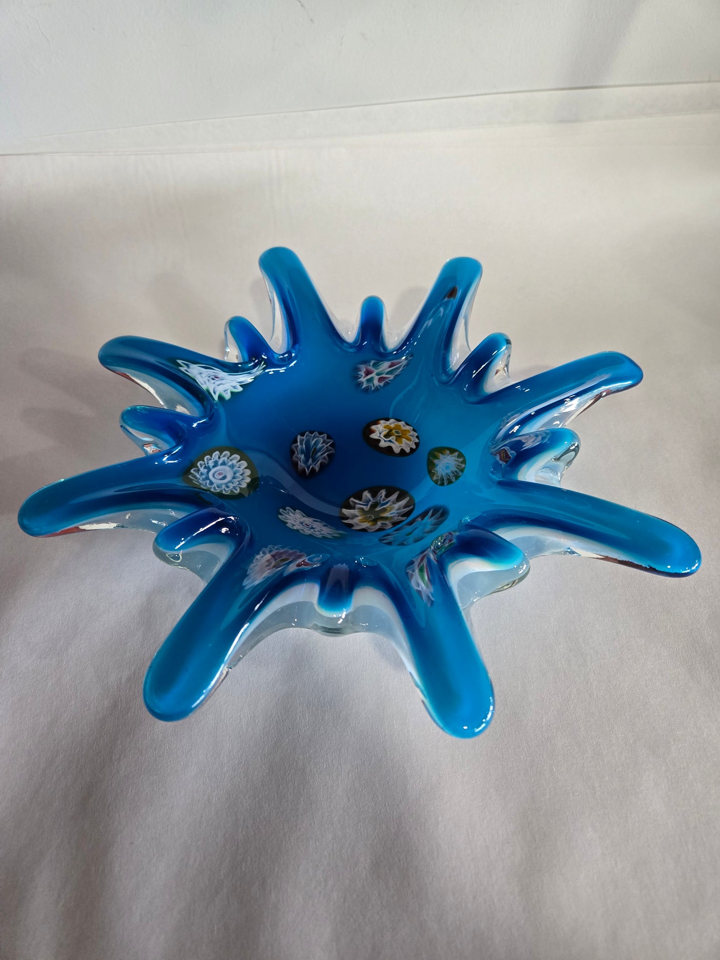 Blue Murano Glass Bowl w/ Millefiori Floral Inclusion