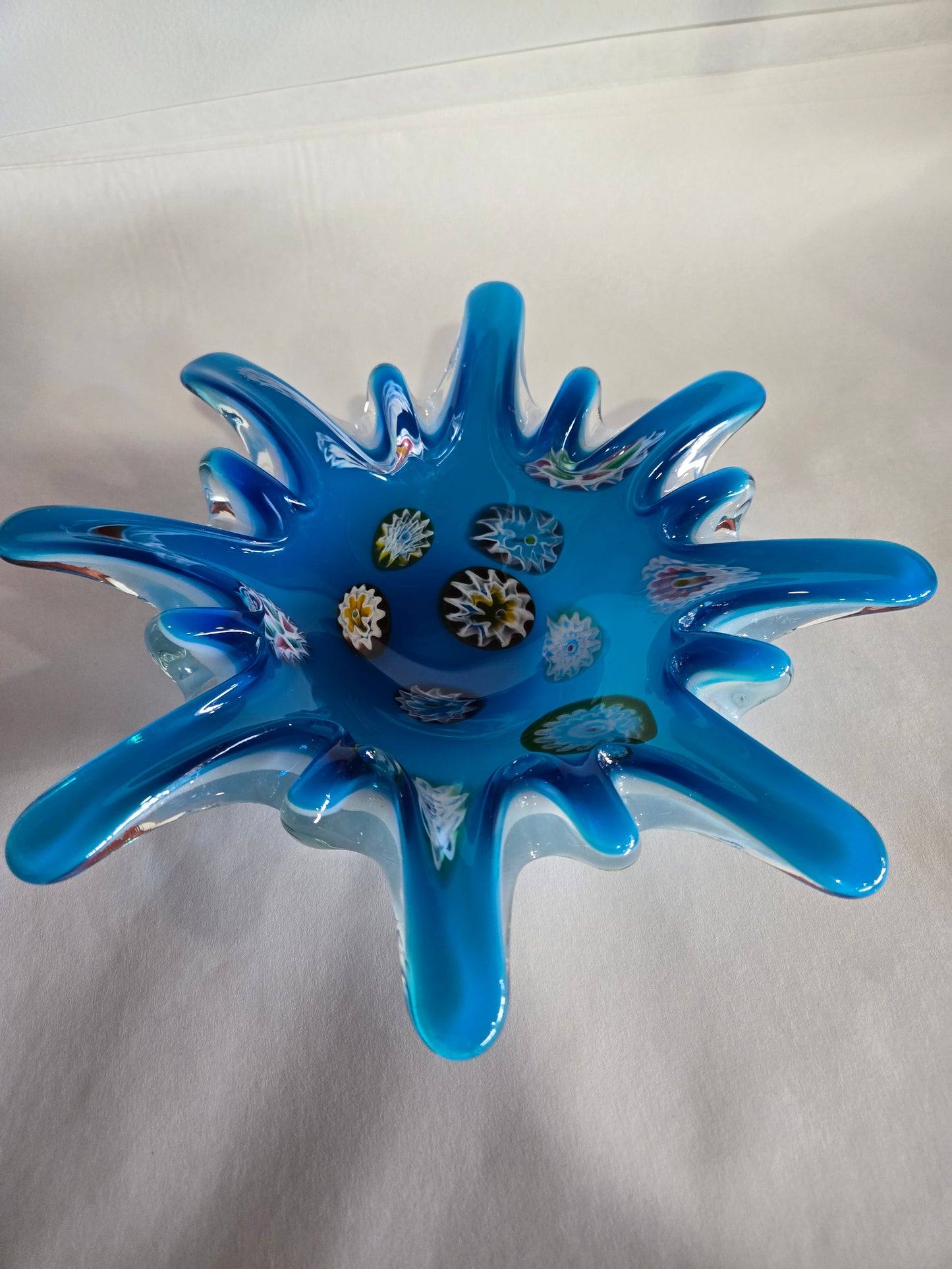 Blue Murano Glass Bowl w/ Millefiori Floral Inclusion
