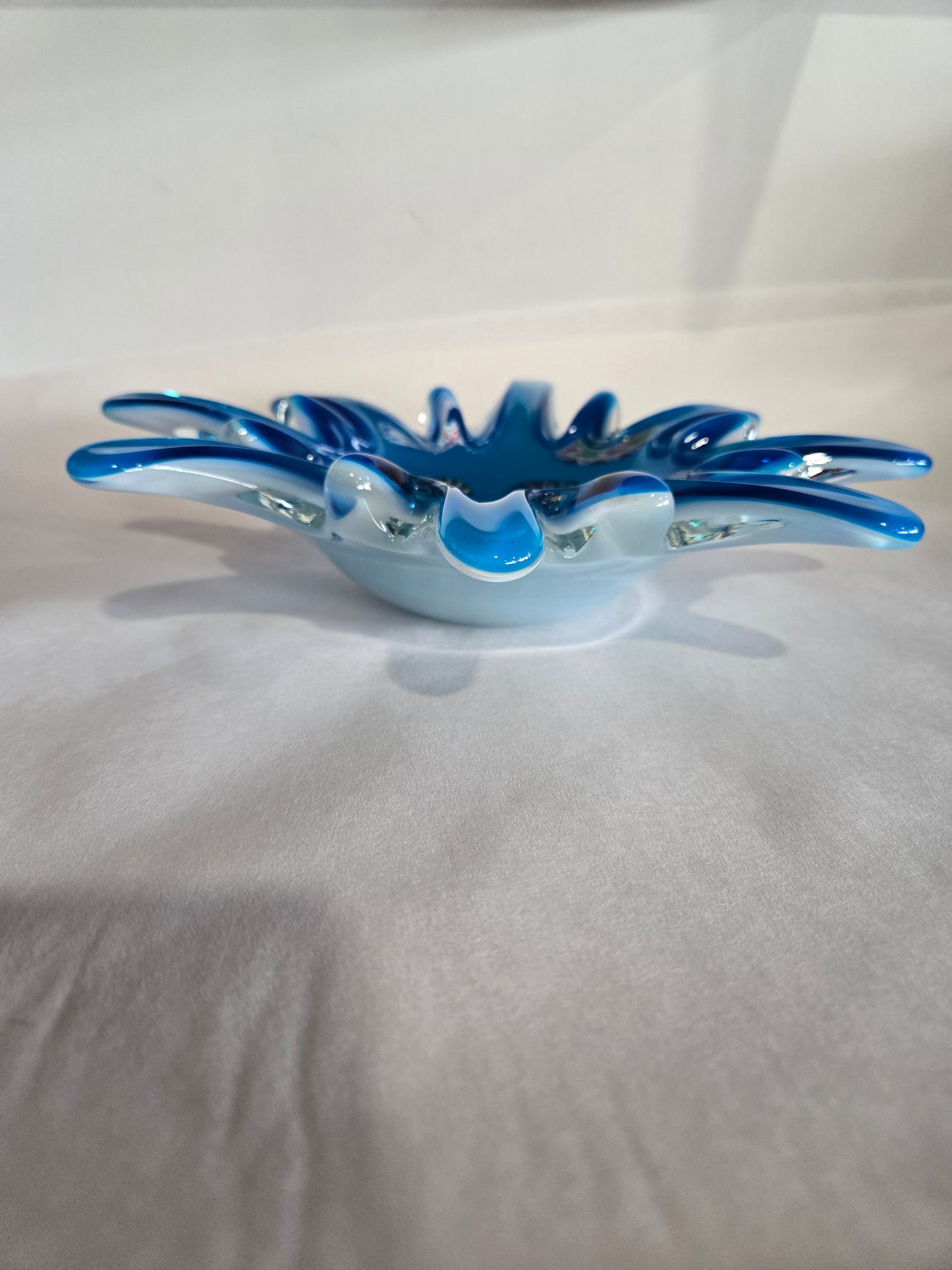 Blue Murano Glass Bowl w/ Millefiori Floral Inclusion