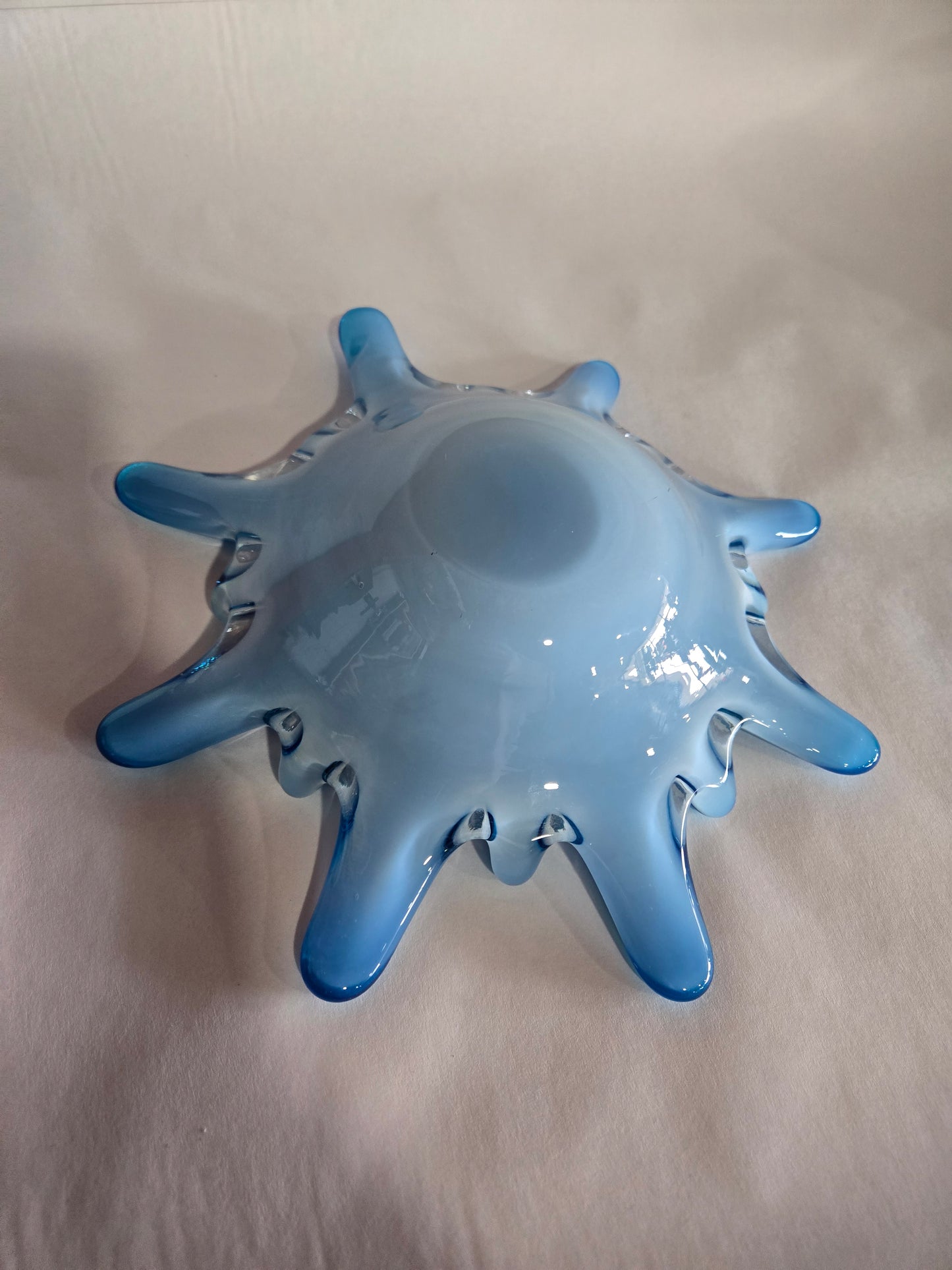 Blue Murano Glass Bowl w/ Millefiori Floral Inclusion