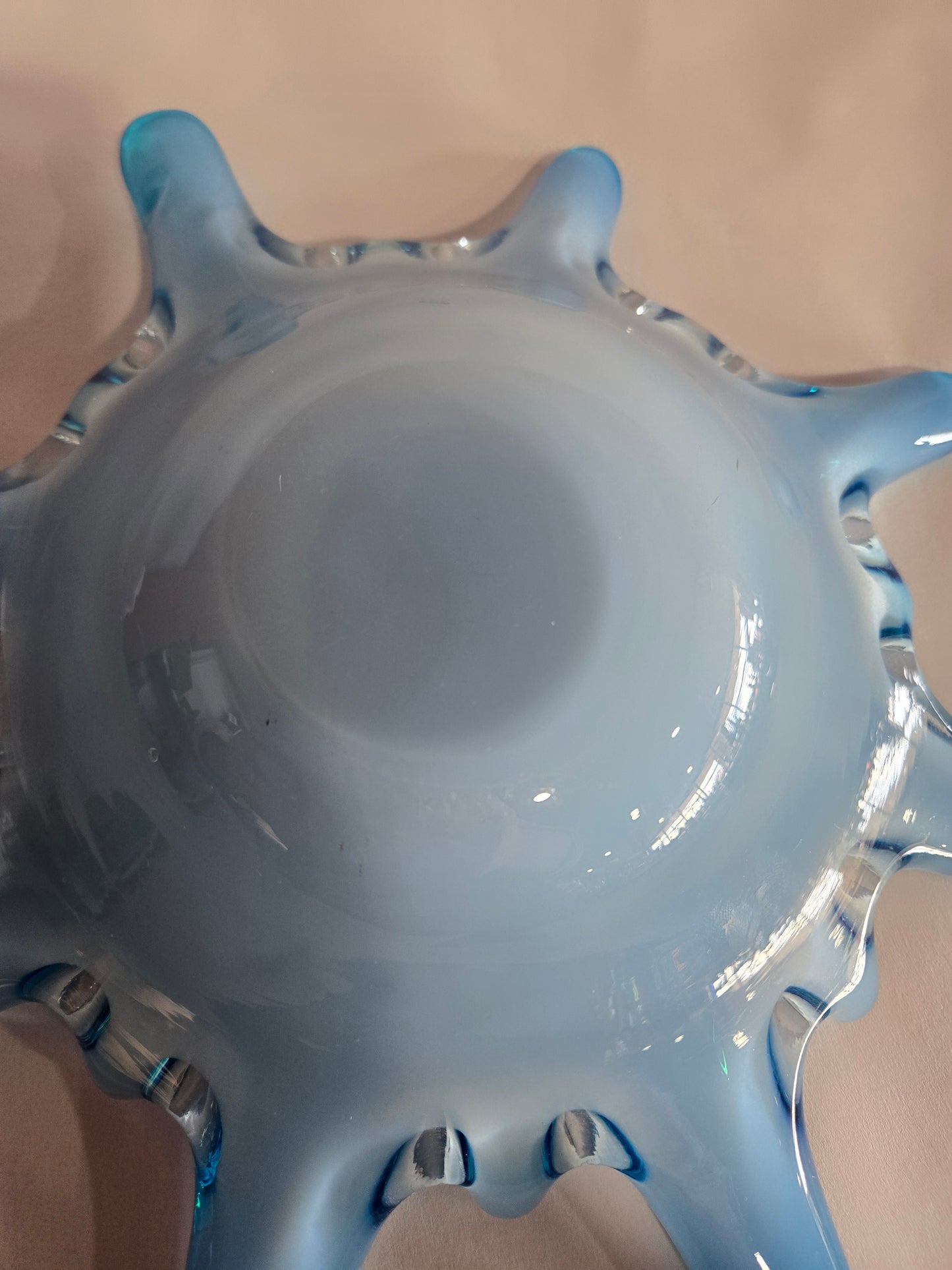 Blue Murano Glass Bowl w/ Millefiori Floral Inclusion