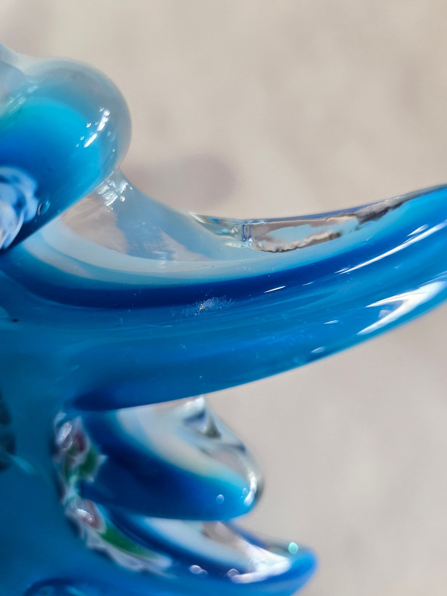 Blue Murano Glass Bowl w/ Millefiori Floral Inclusion