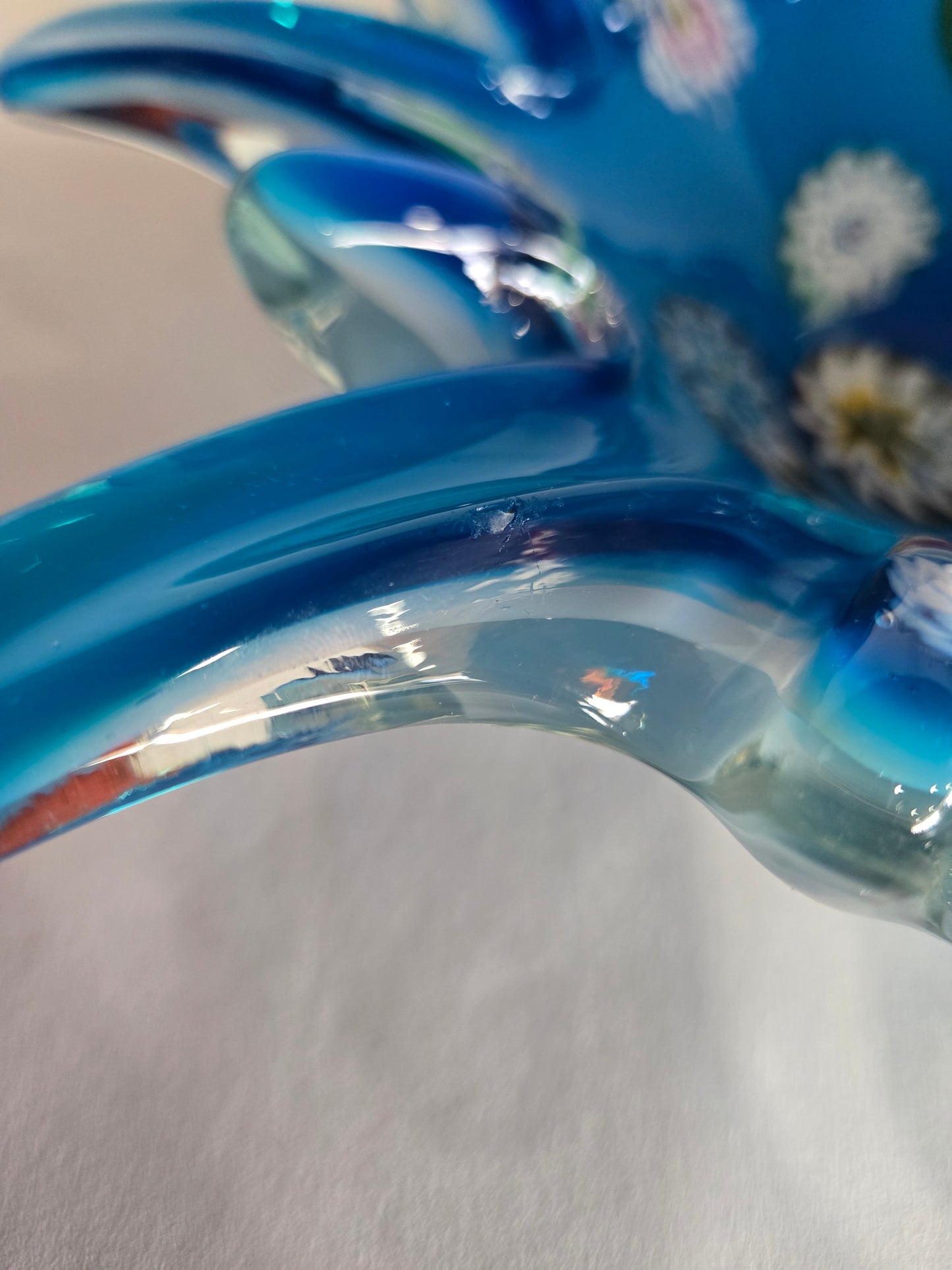 Blue Murano Glass Bowl w/ Millefiori Floral Inclusion
