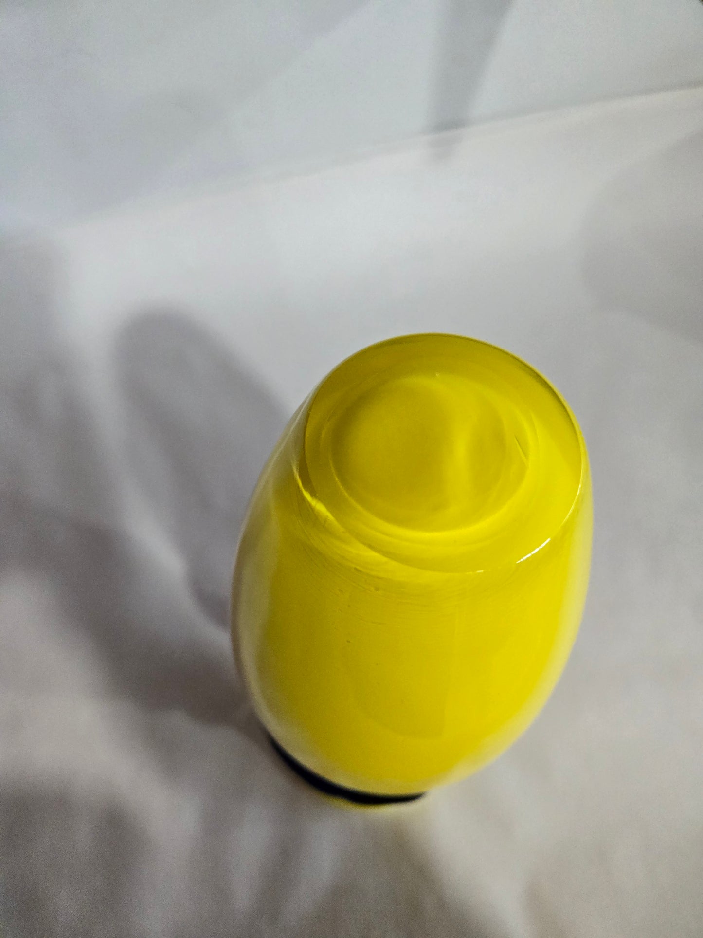 Vibrant Yellow Hand Blown Glass Vase w/ Blue Spiral Accent