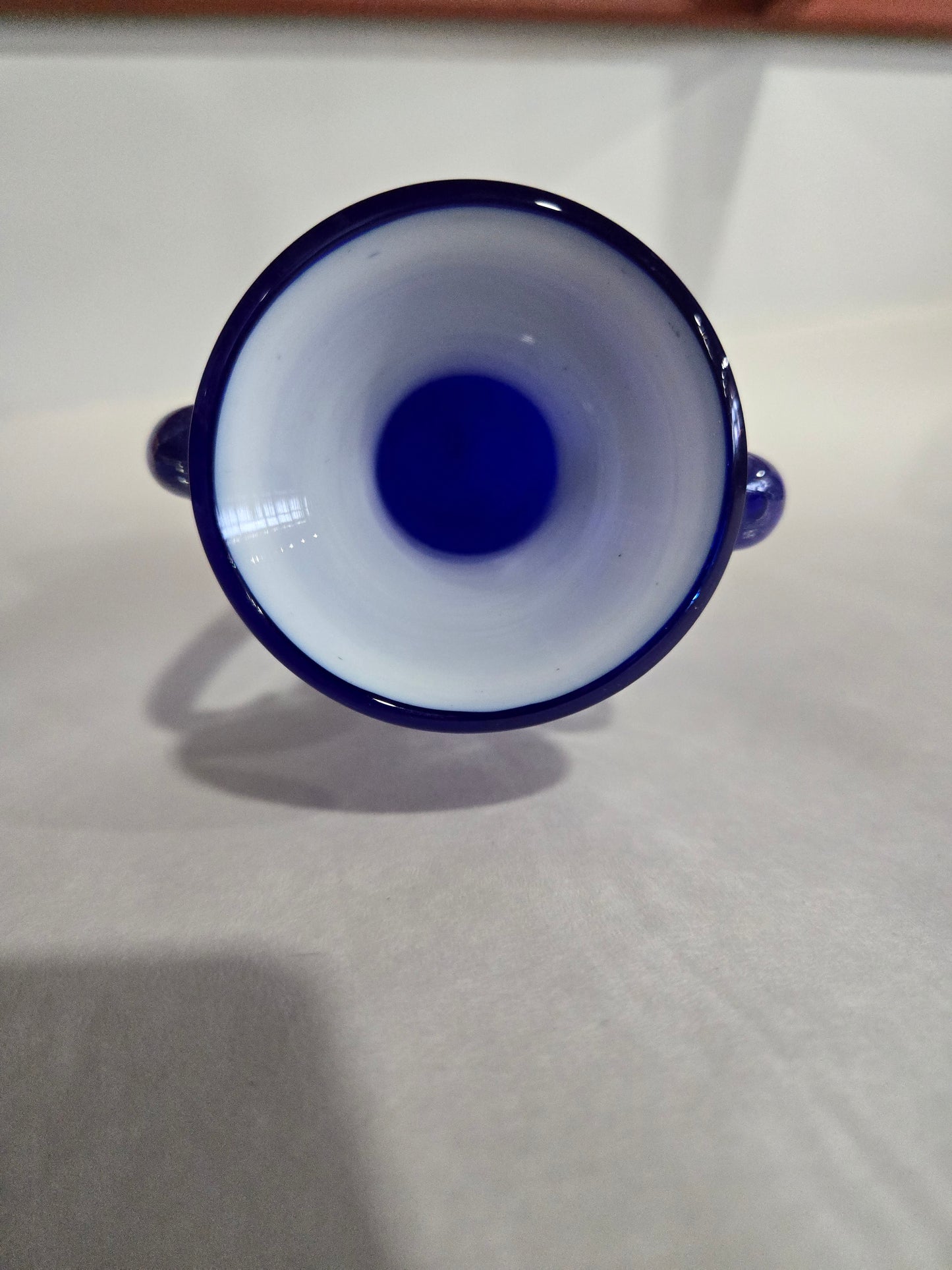 Cobalt Blue Amphora Vase w/ Clear Handles and Foot