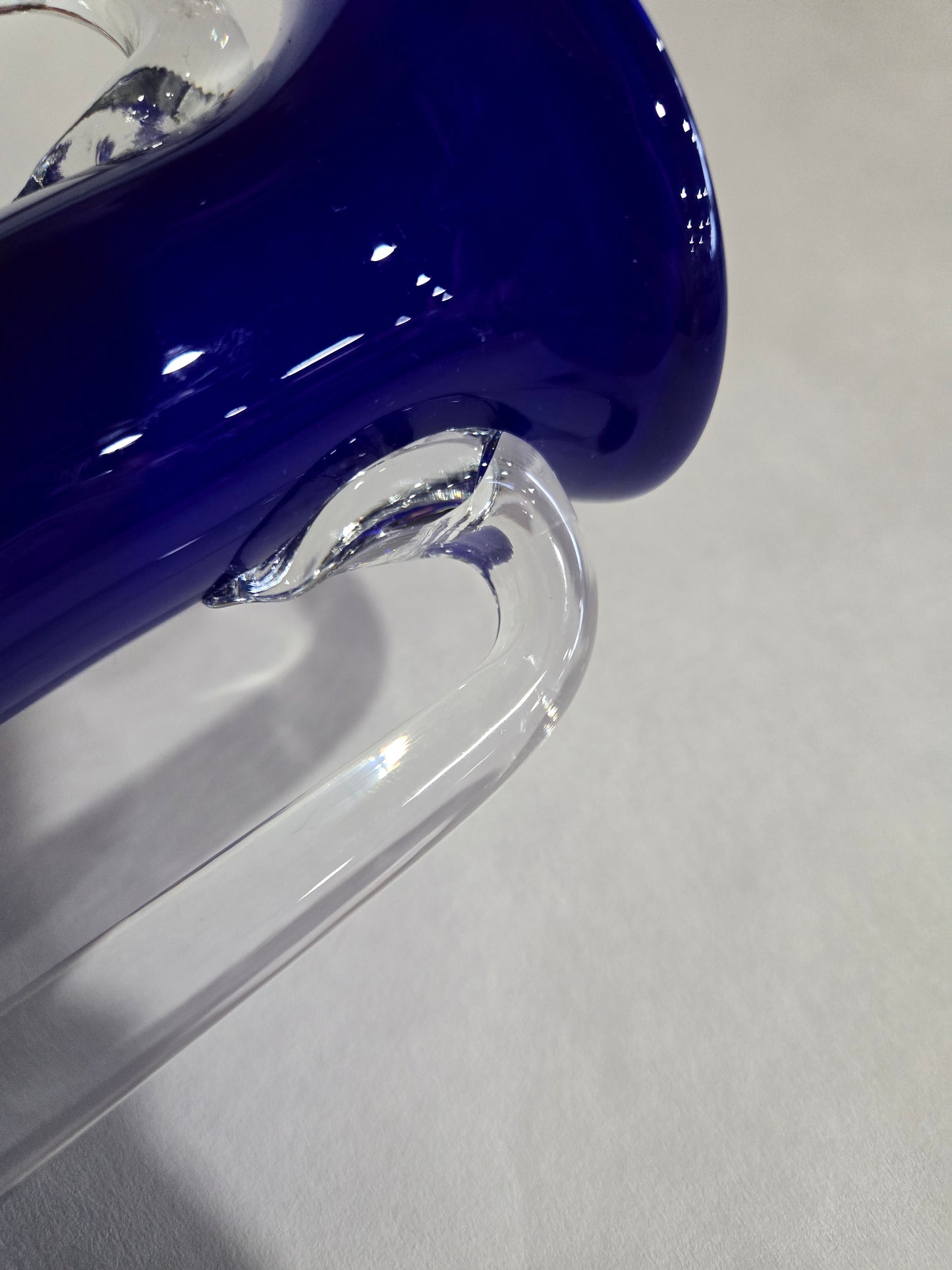 Cobalt Blue Amphora Vase w/ Clear Handles and Foot